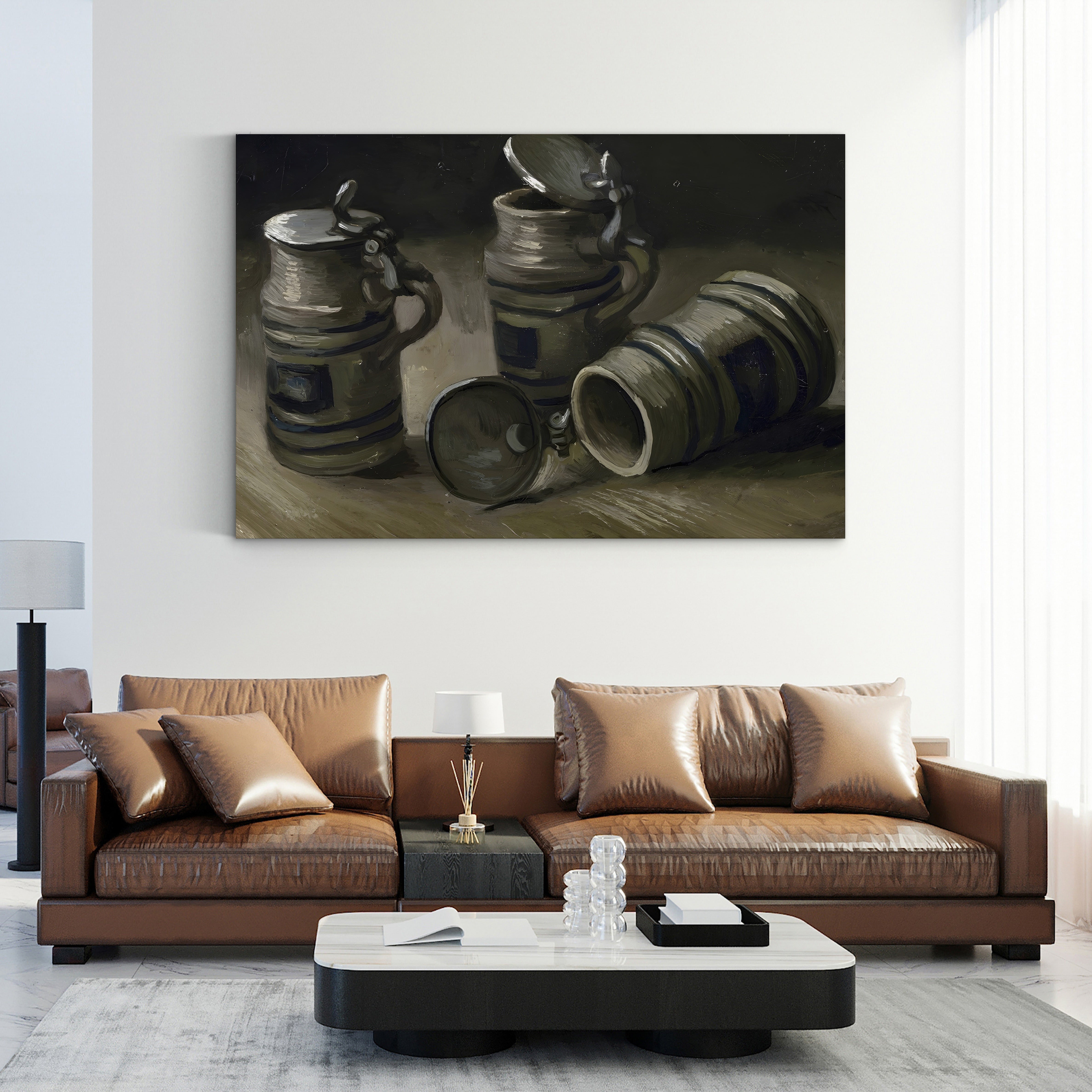 Beer Tankards, 1885 – Vincent van Gogh Wall Art | Early Dutch Still Life Canvas Print