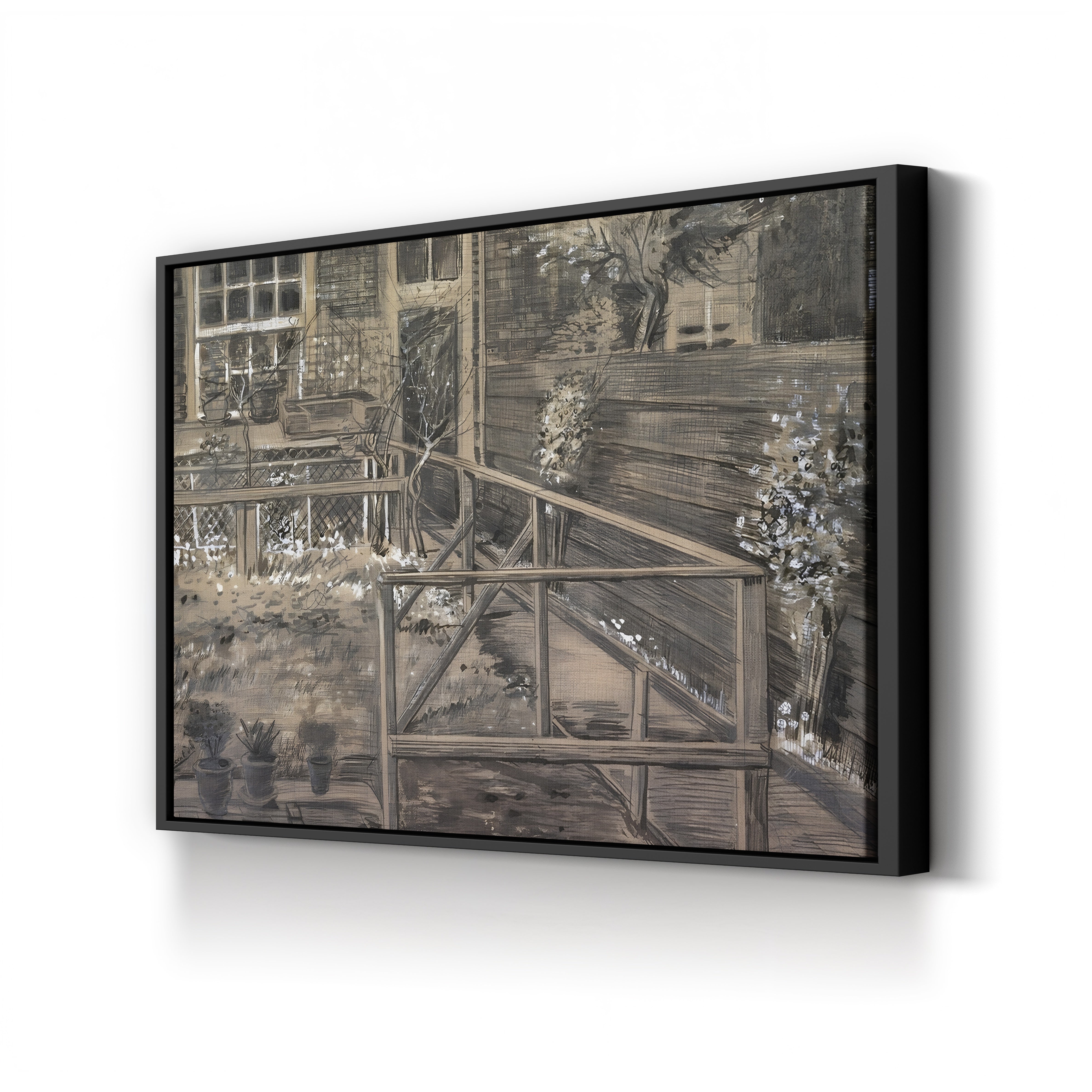 Behind the House of Sien, 1882 – Vincent van Gogh Wall Art | Early Dutch Drawing Canvas Print