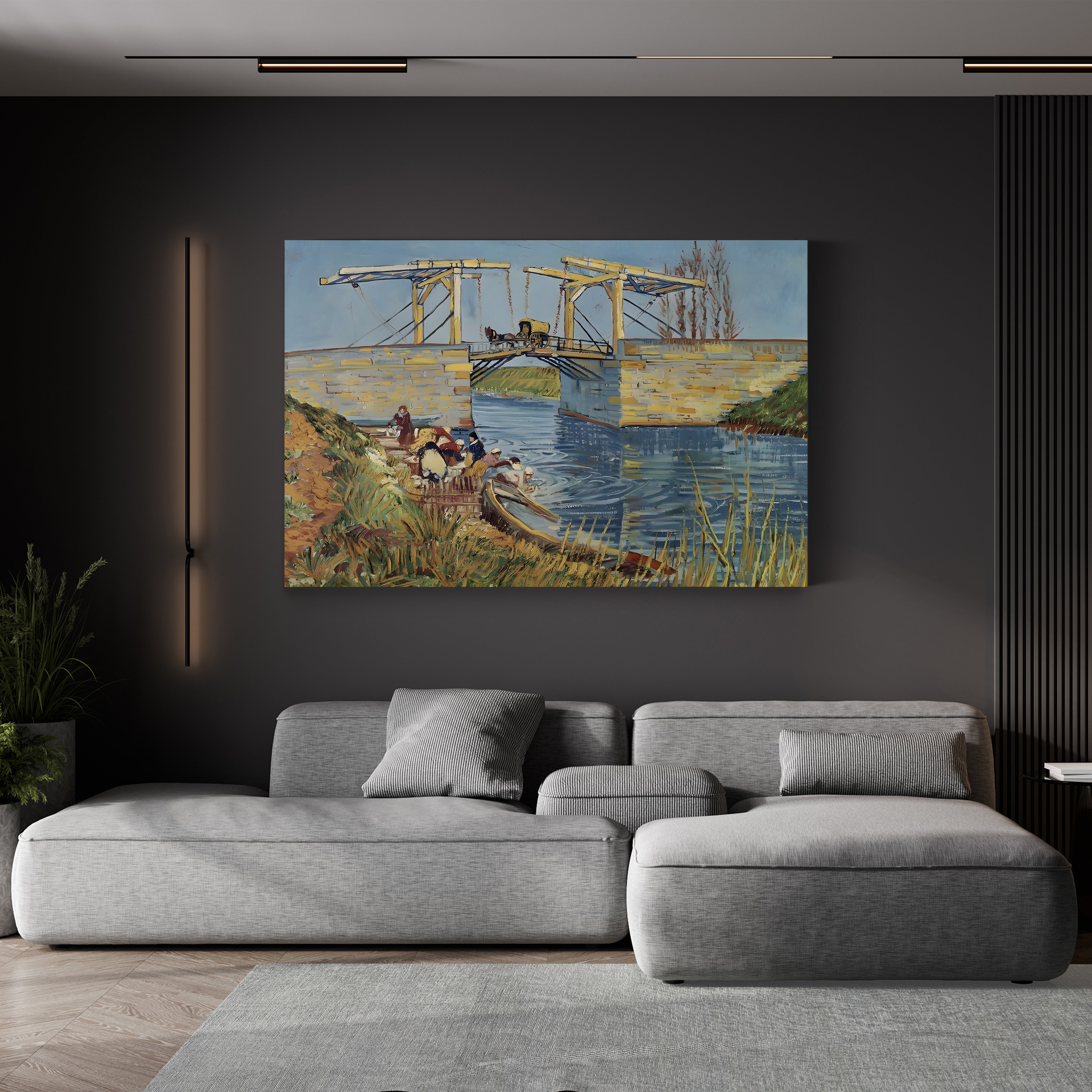 Drawbridge at Arles with Washerwomen – Vincent van Gogh Wall Art | Post-Impressionist Arles Canvas Print