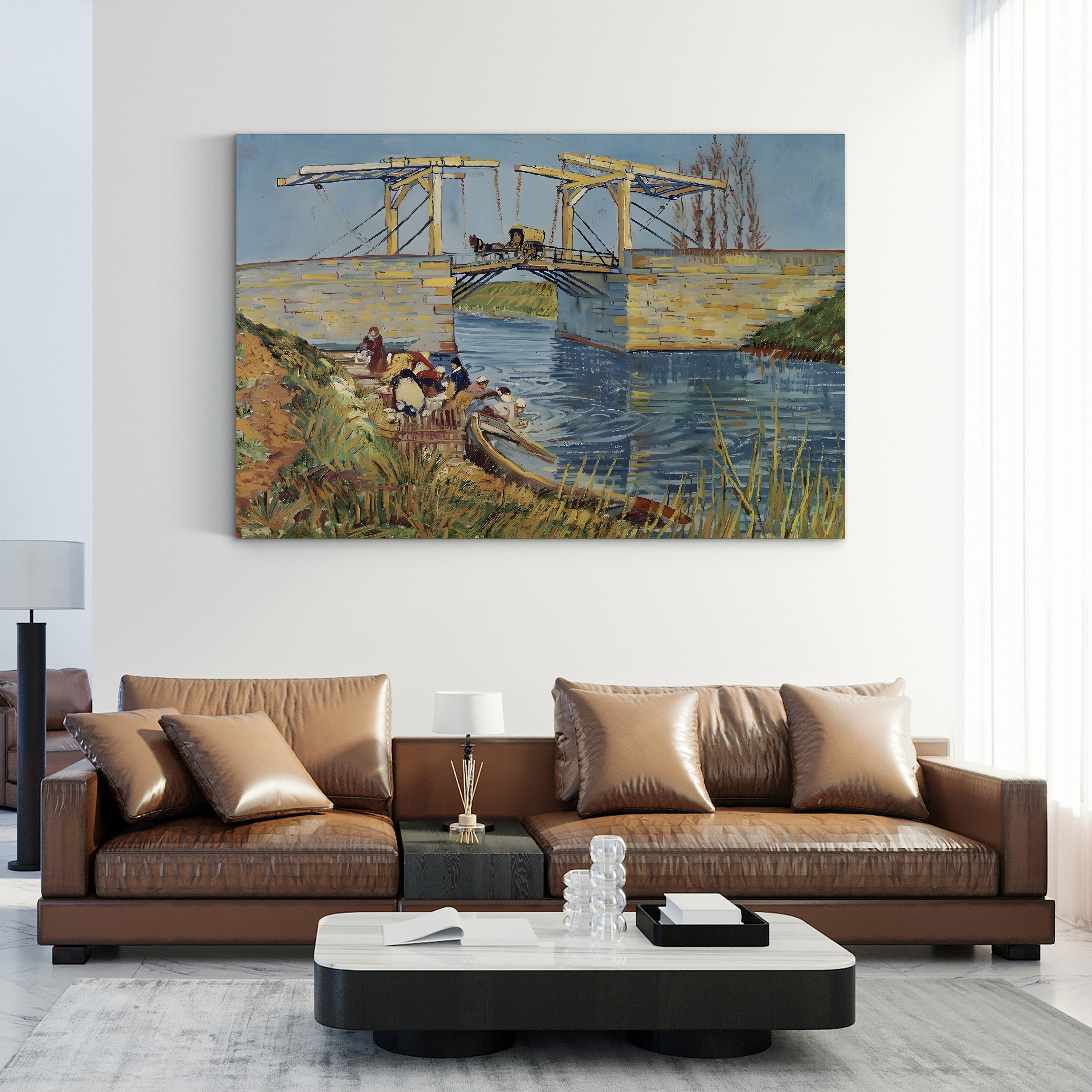 Drawbridge at Arles with Washerwomen – Vincent van Gogh Wall Art | Post-Impressionist Arles Canvas Print