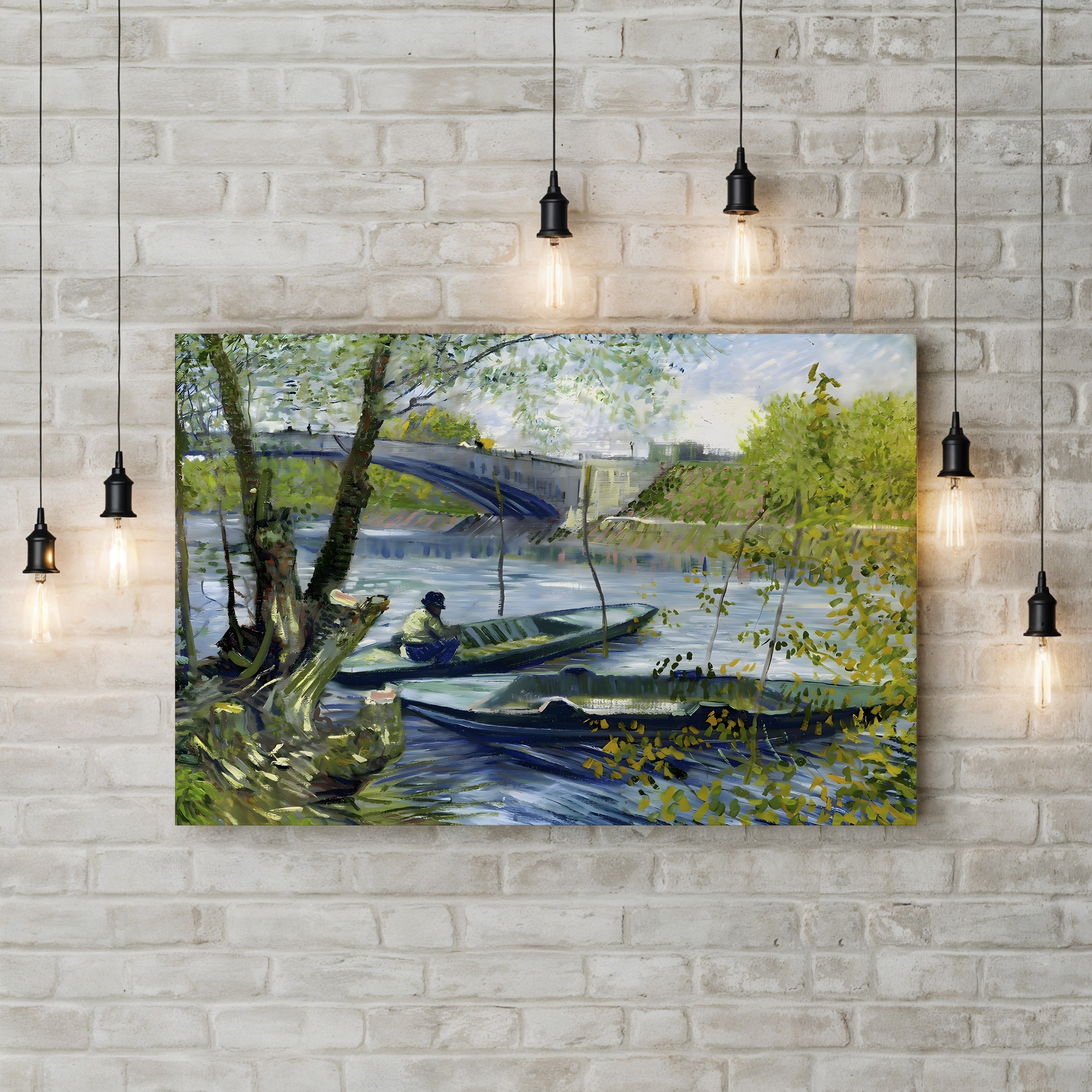 Fishing in Spring, the Pont de Clichy (Asnières), 1887 – Vincent van Gogh Wall Art | Post-Impressionist Riverscape Canvas Print