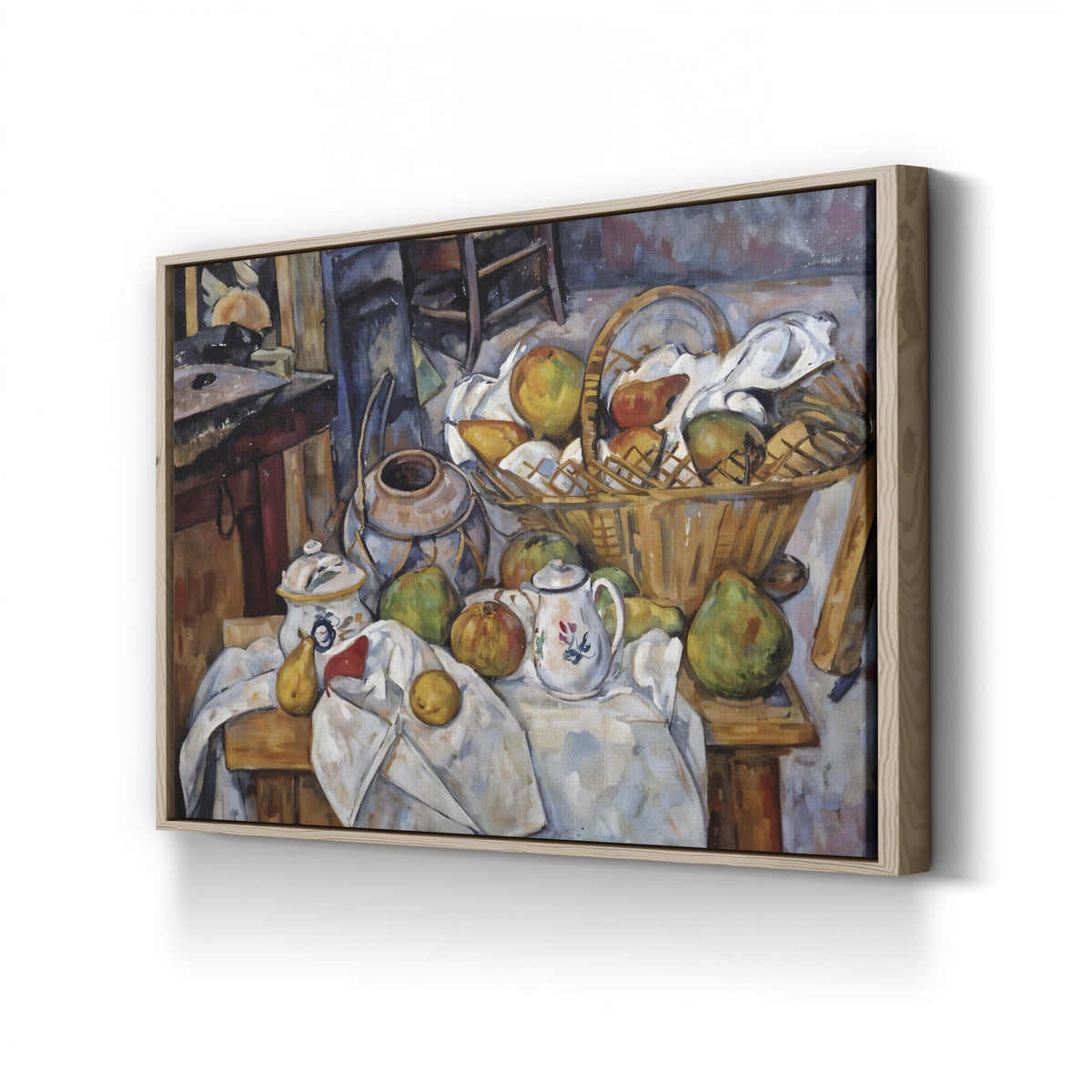 The Kitchen Table (Still Life with Basket), 1888-90 by Paul Cézanne canvas print in oak frame