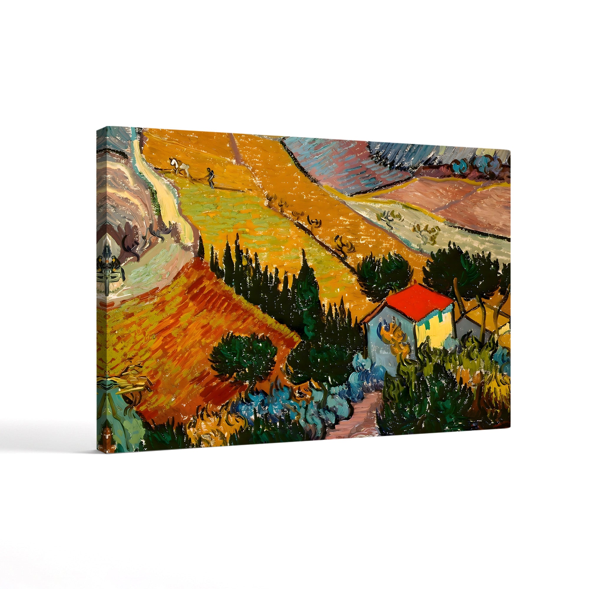 Landscape with House and Ploughman, 1889 – Vincent van Gogh Wall Art | Post-Impressionist Landscape Canvas Print