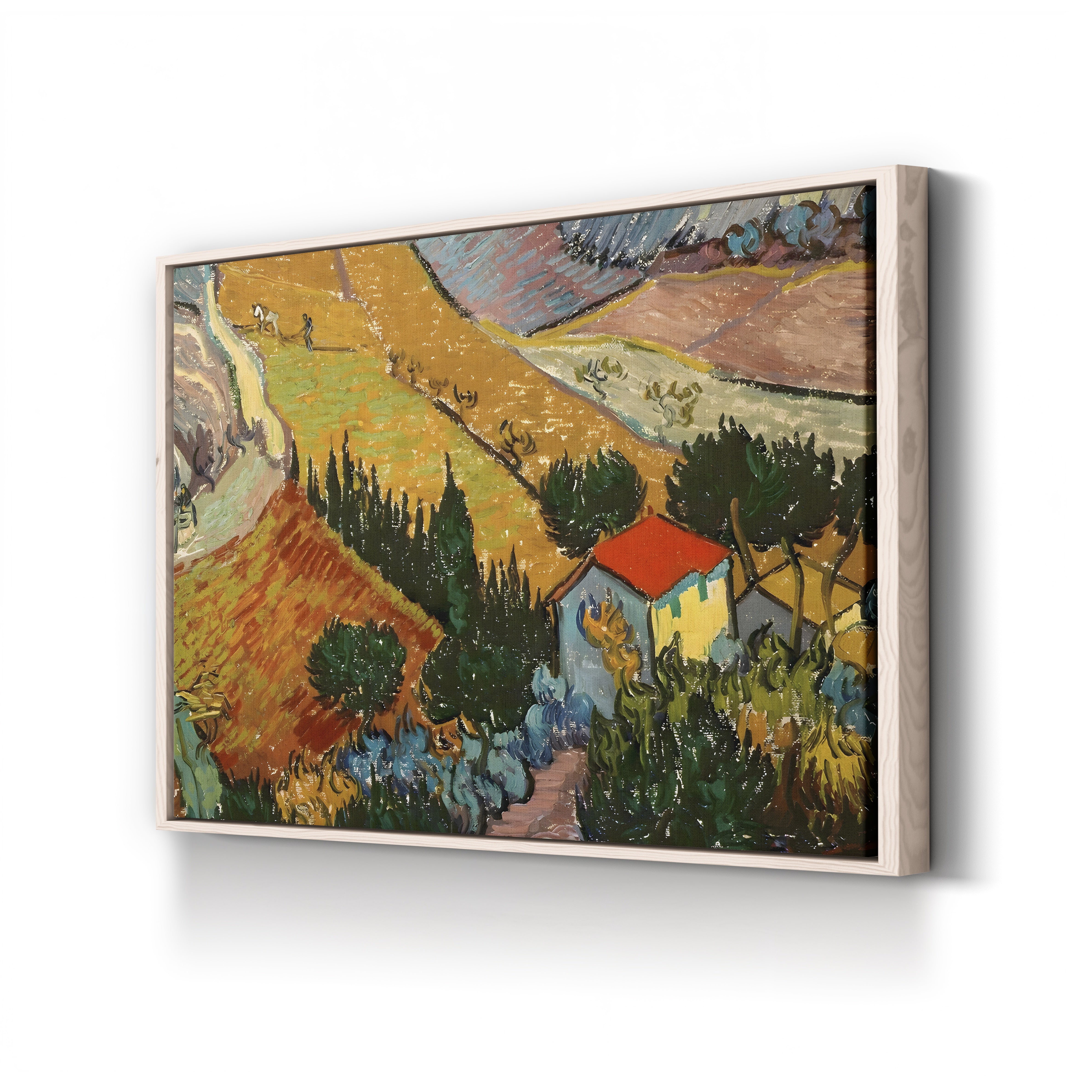 Landscape with House and Ploughman, 1889 – Vincent van Gogh Wall Art | Post-Impressionist Landscape Canvas Print