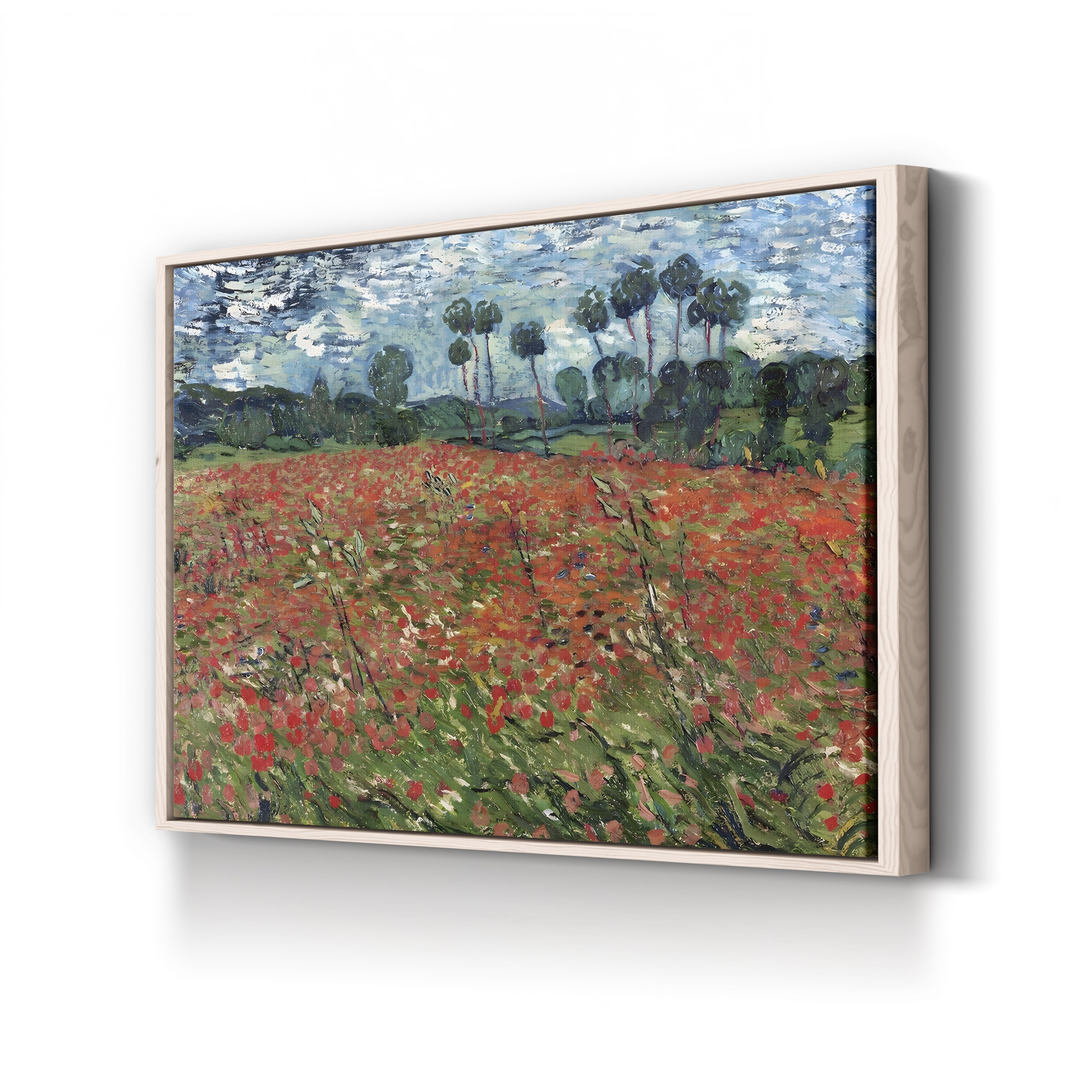 Poppy Field by Vincent van Gogh canvas print in natural wood frame