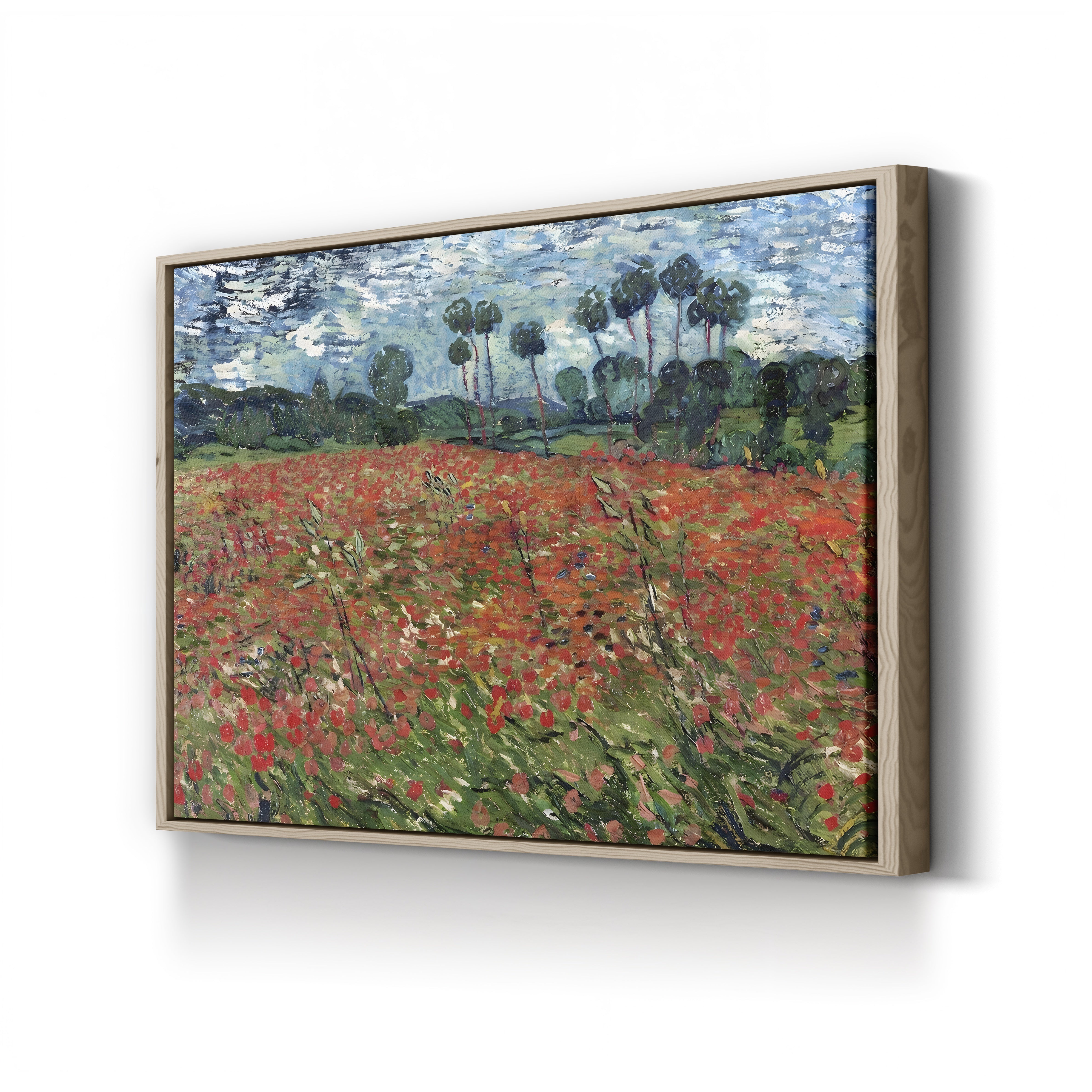Poppy Field by Vincent van Gogh canvas print in oak frame