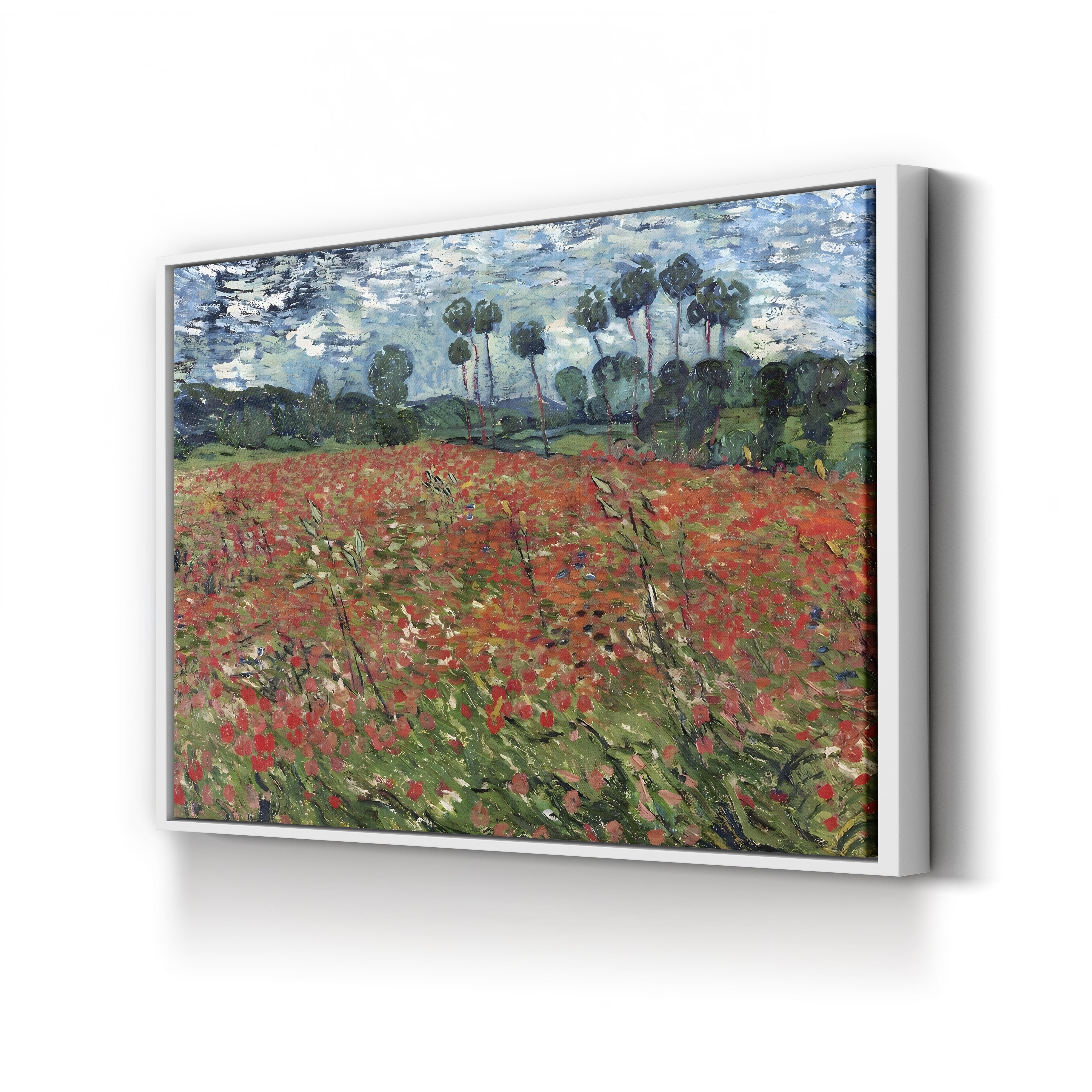 Poppy Field by Vincent van Gogh canvas print in white frame