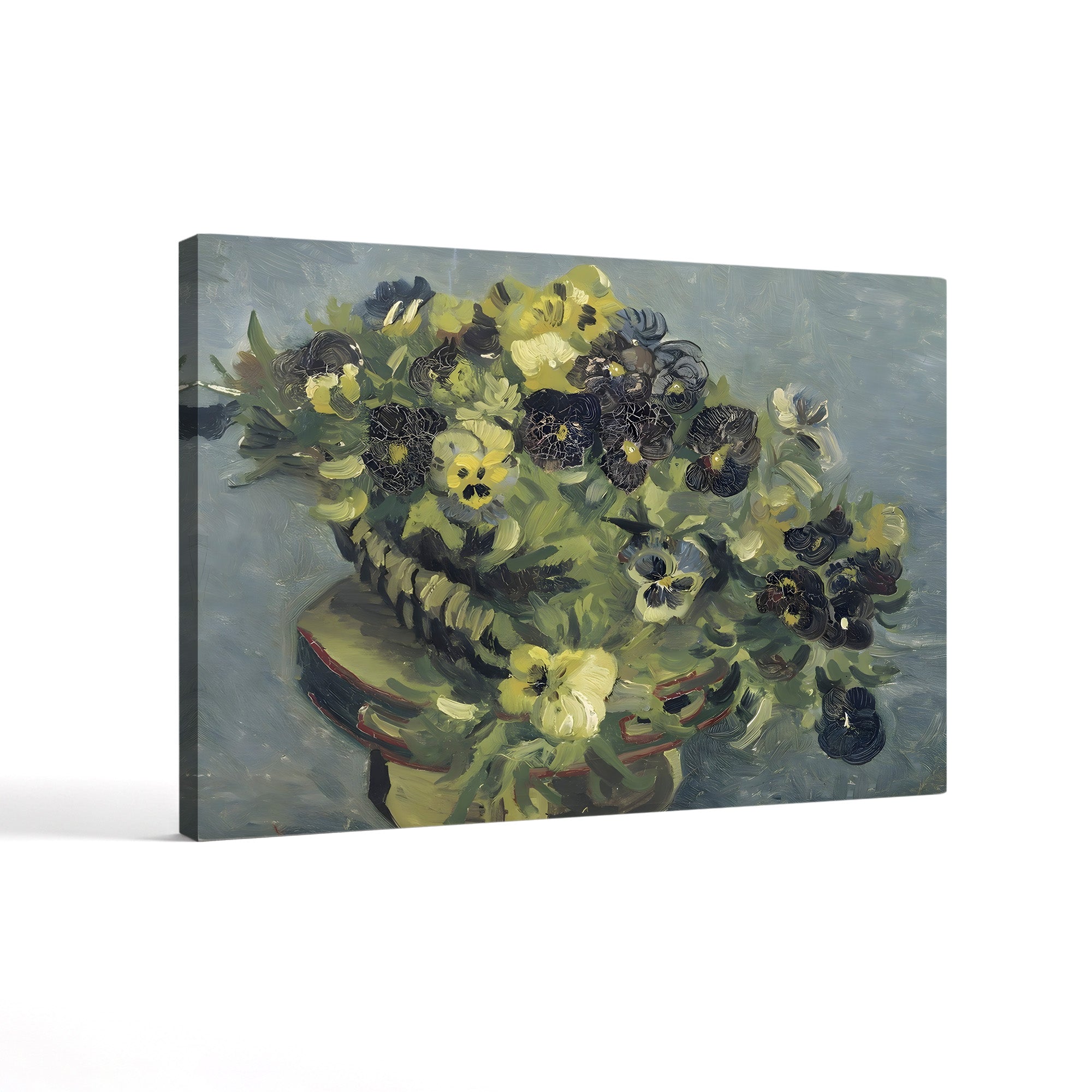 Pot de Pensées sur une Petite Table (Basket of Pansies), 1887 – Vincent van Gogh Wall Art | Post-Impressionist Floral Canvas Print