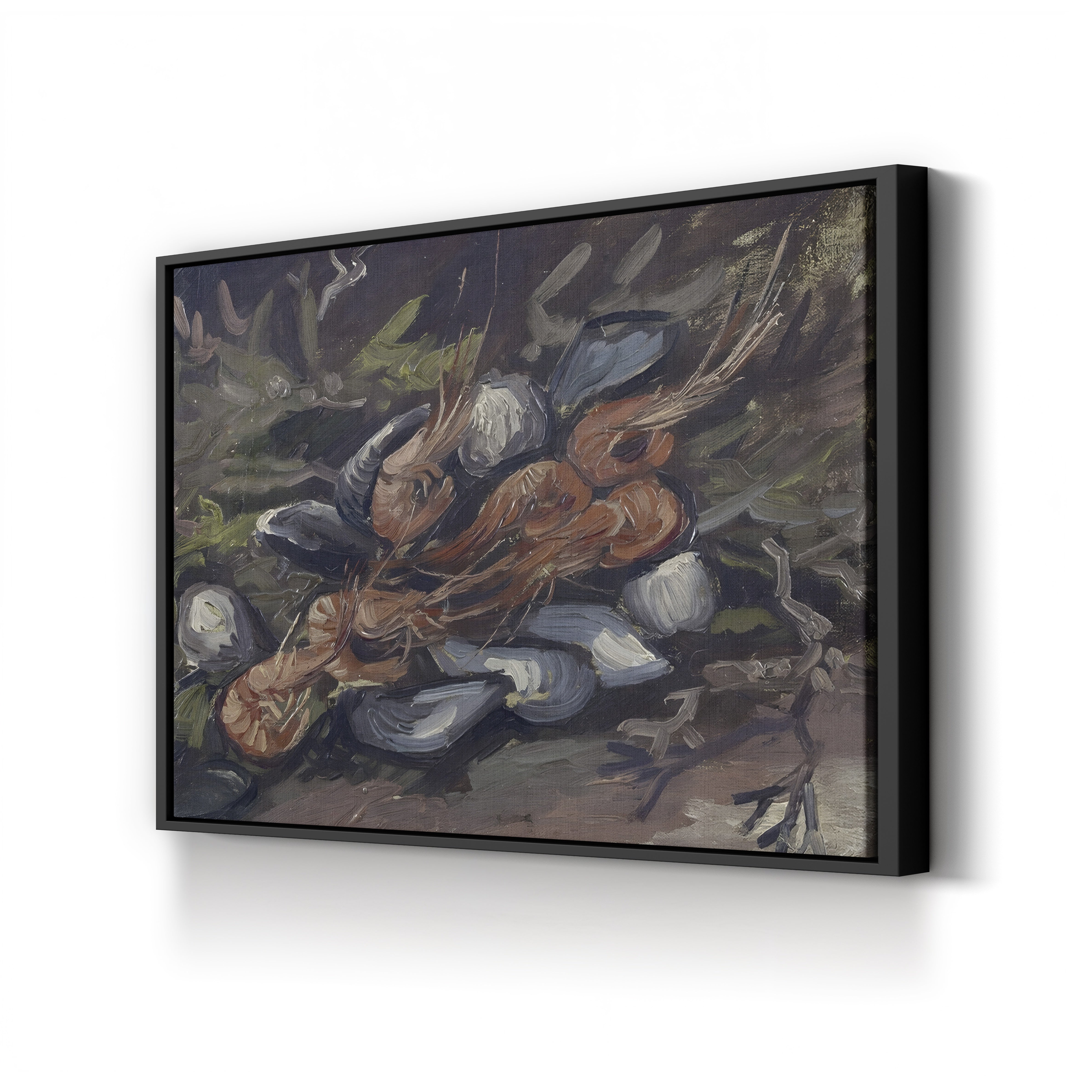 Prawns and Mussels (Crevettes et Moules) by Vincent van Gogh canvas print in black frame