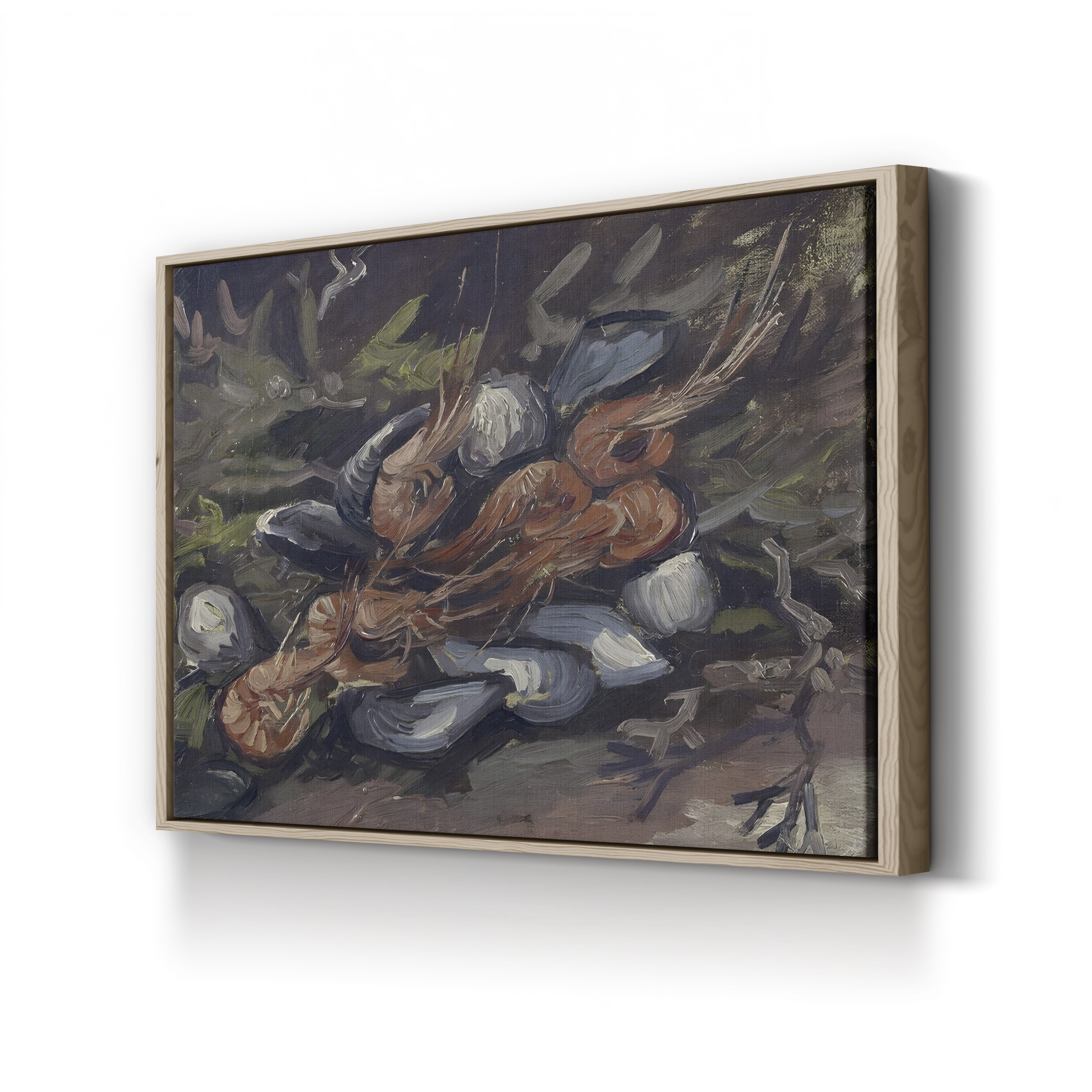 Prawns and Mussels (Crevettes et Moules) by Vincent van Gogh canvas print in oak frame