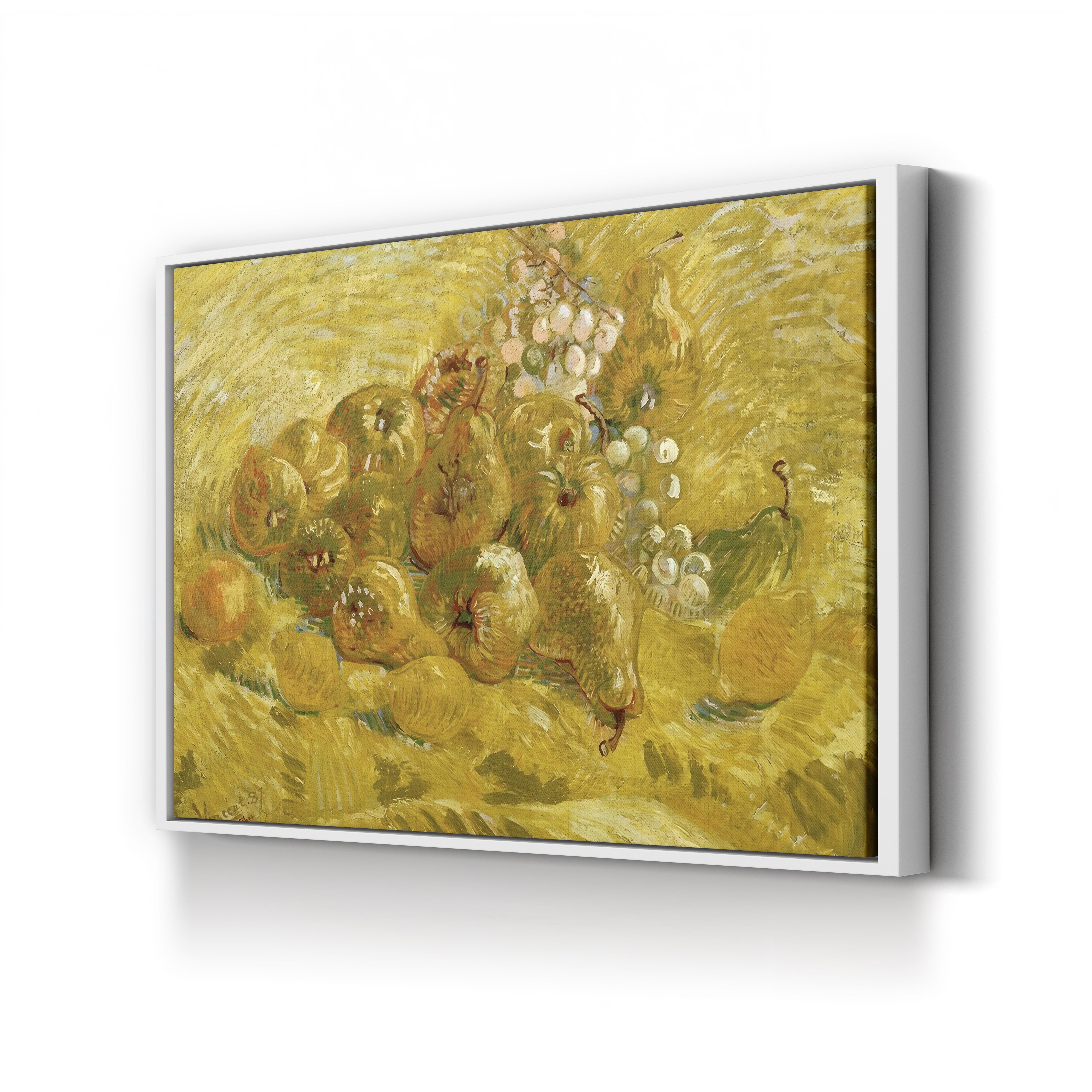 Quinces, Lemons, Pears and Grapes by Vincent van Gogh canvas print in white frame