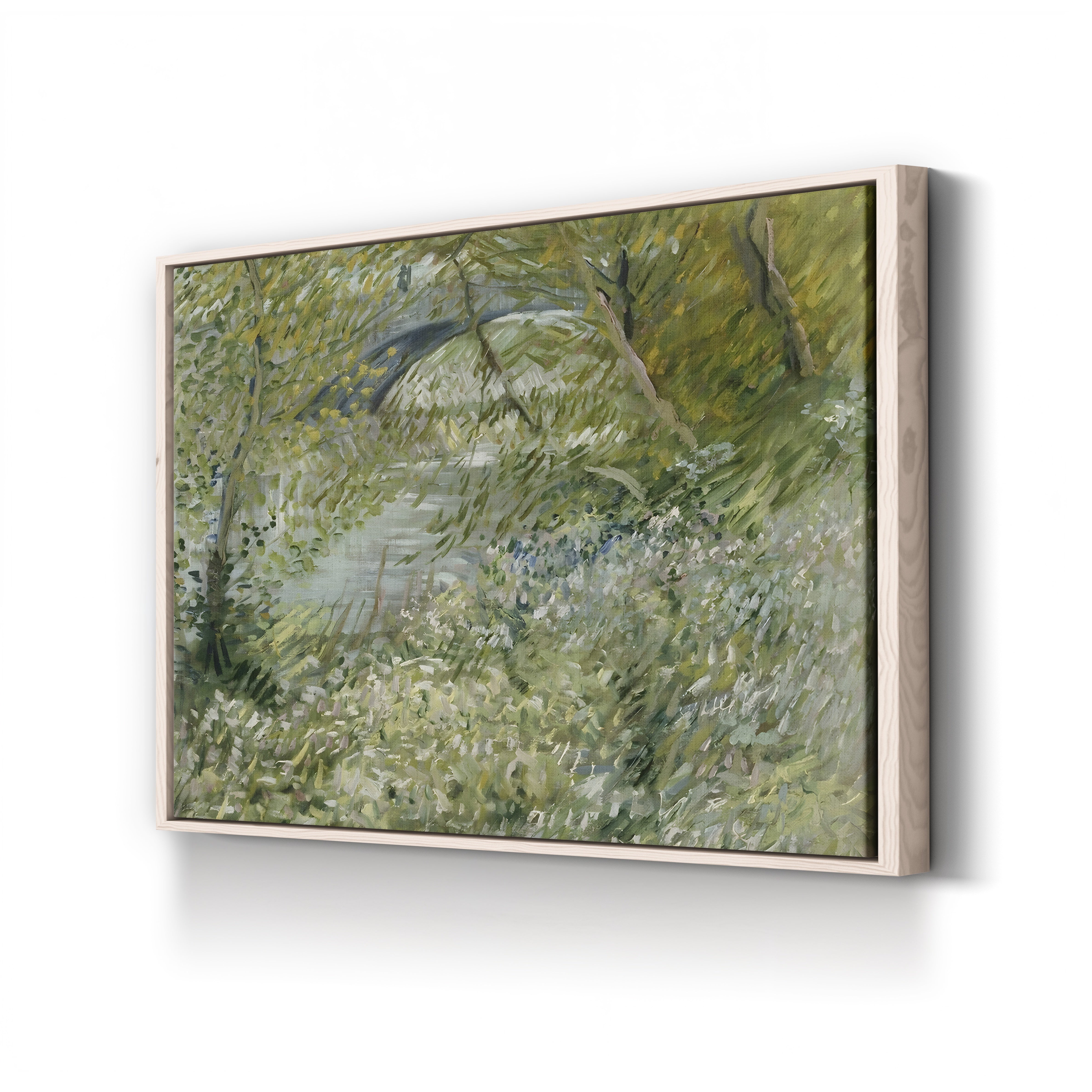 River Bank in Springtime by Vincent van Gogh canvas print in natural wood frame