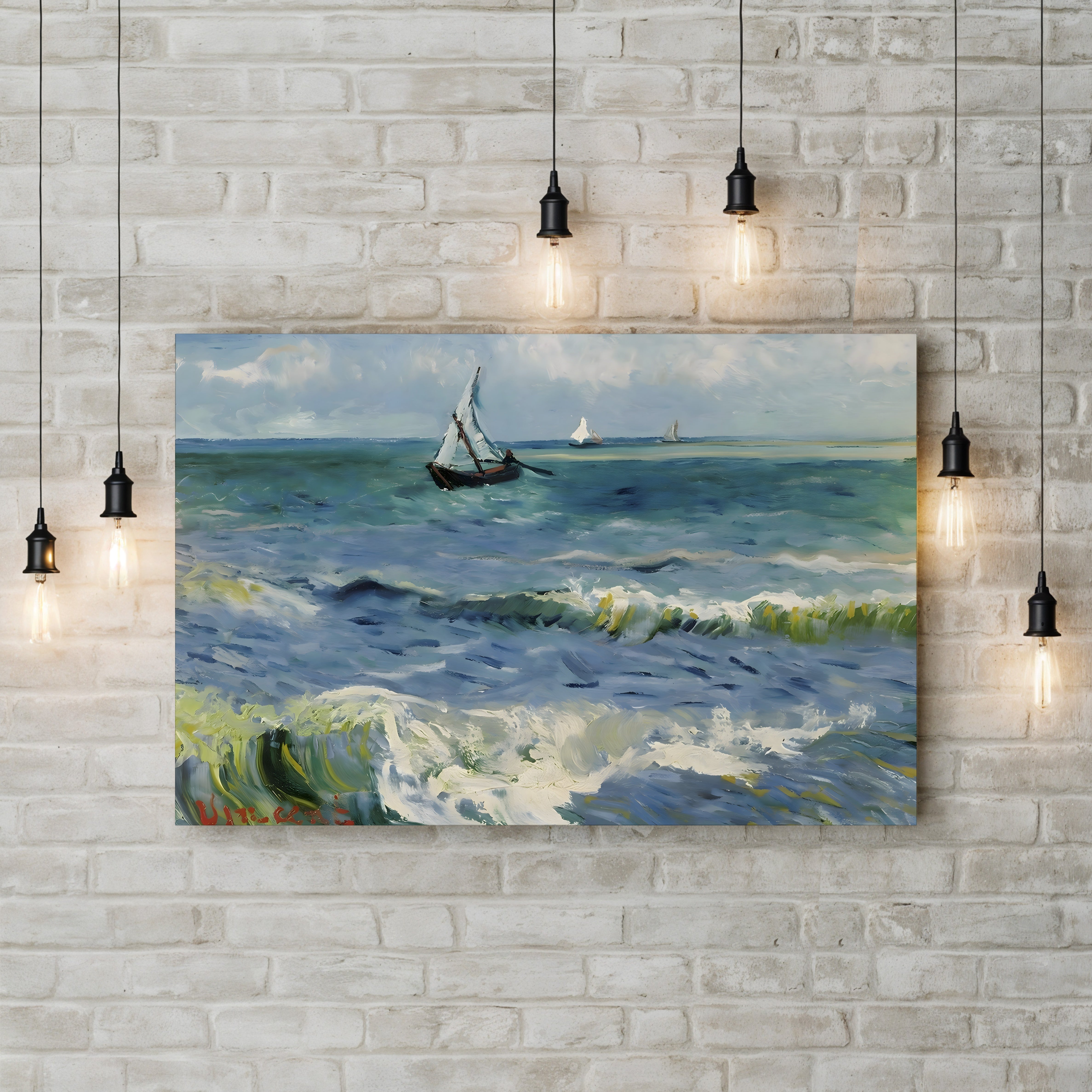Seascape Near Les Saintes-Maries-de-la-Mer – Vincent van Gogh Wall Art | Post-Impressionist Seascape Canvas Print