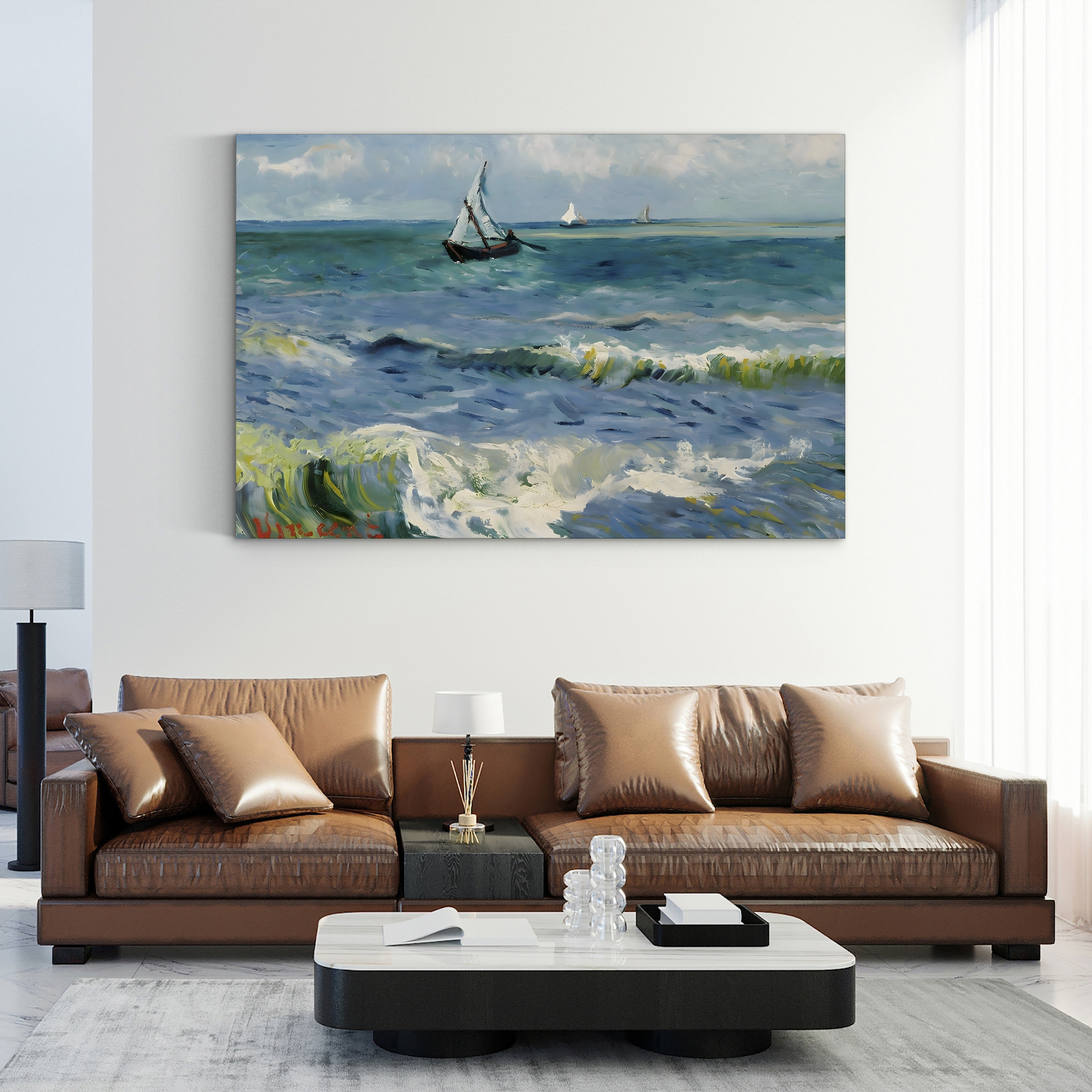 Seascape Near Les Saintes-Maries-de-la-Mer – Vincent van Gogh Wall Art | Post-Impressionist Seascape Canvas Print