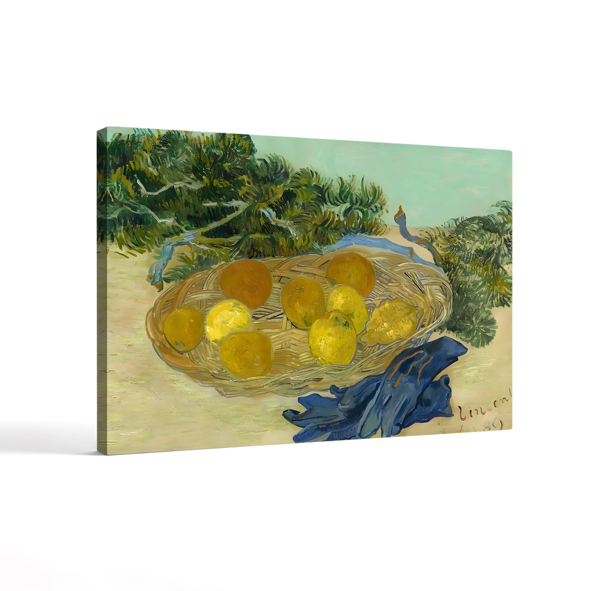 Still Life of Oranges and Lemons with Blue Gloves, 1889 – Vincent van Gogh Wall Art | Post-Impressionist Still Life Canvas Print