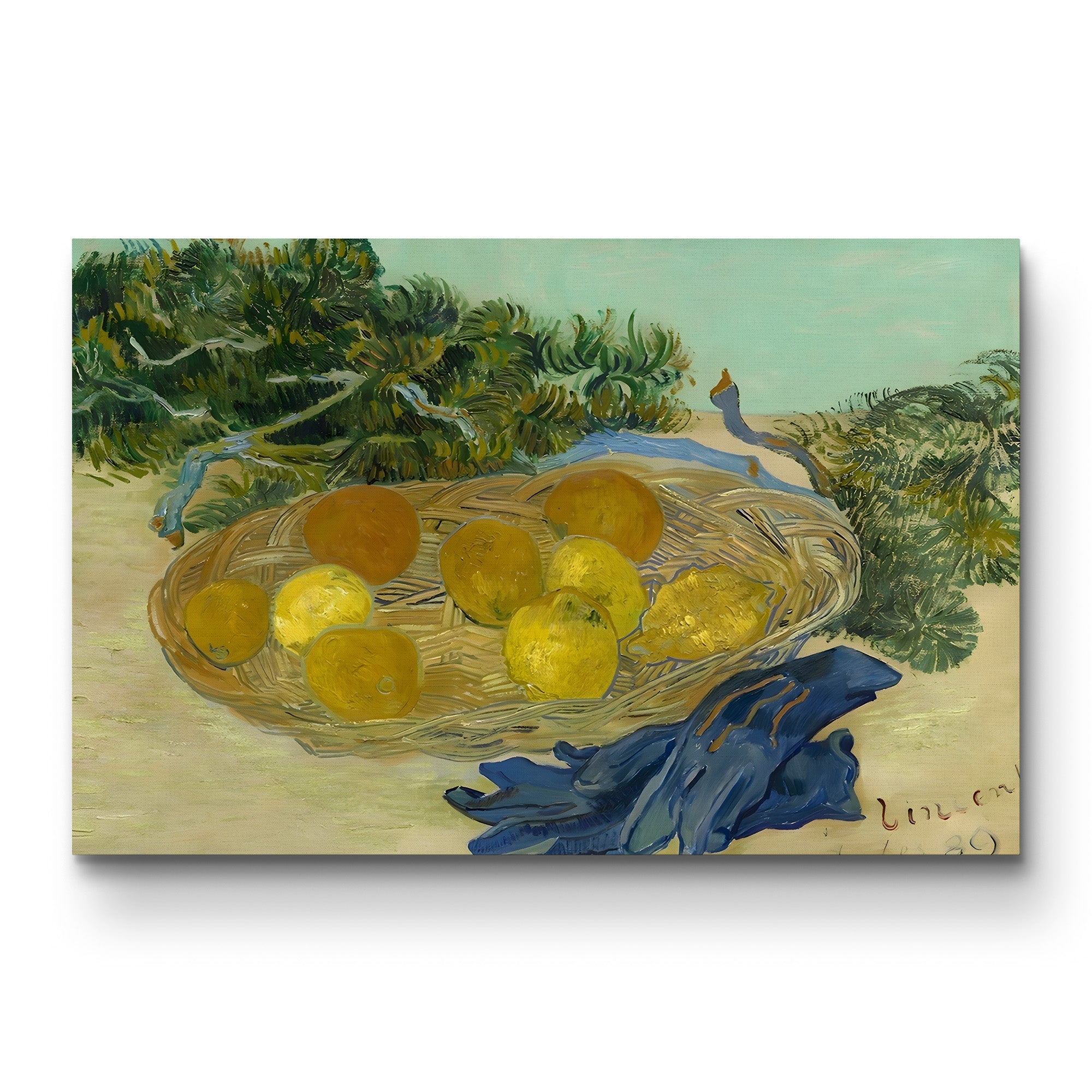 Still Life of Oranges and Lemons with Blue Gloves, 1889 – Vincent van Gogh Wall Art | Post-Impressionist Still Life Canvas Print