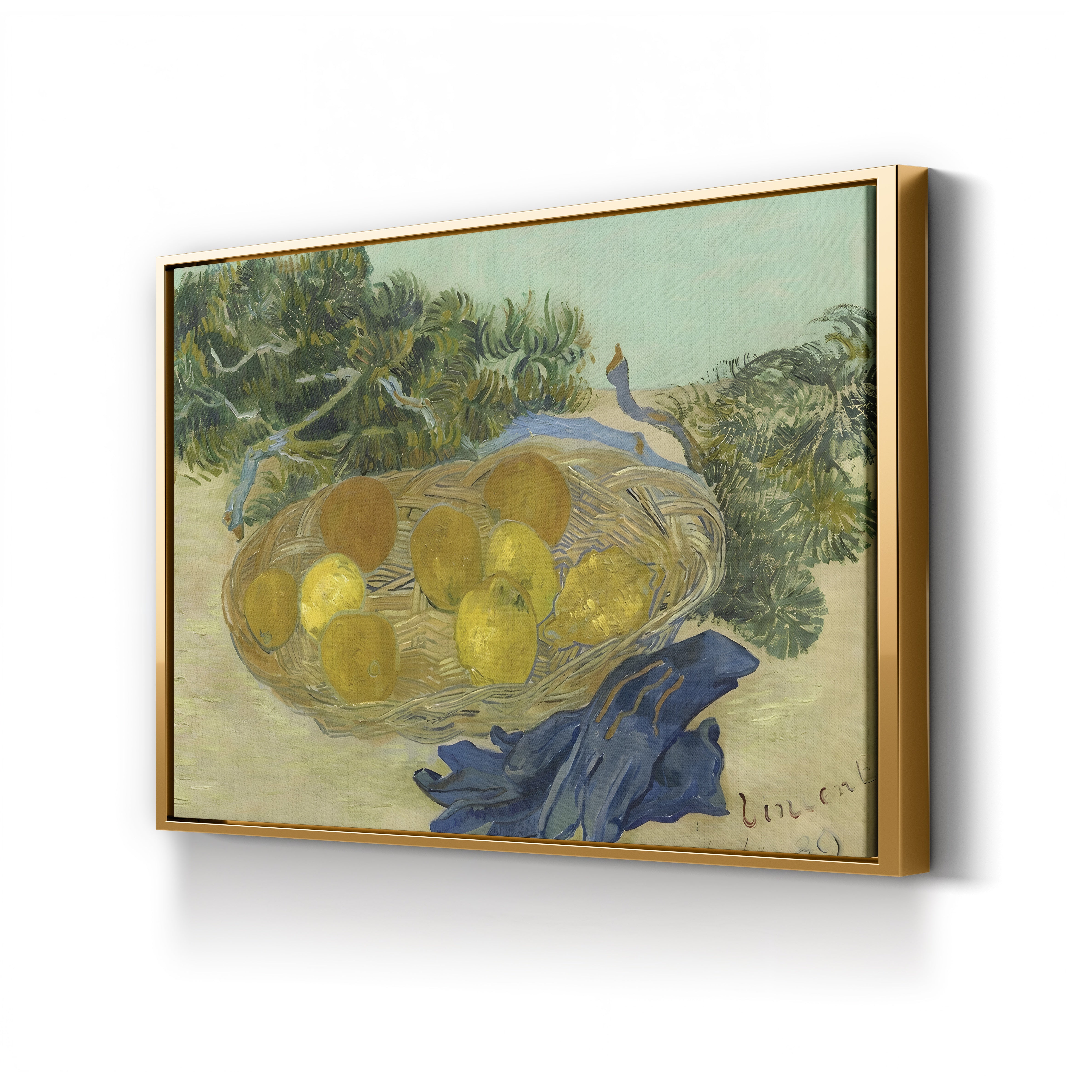 Still Life of Oranges and Lemons with Blue Gloves, 1889 – Vincent van Gogh Wall Art | Post-Impressionist Still Life Canvas Print