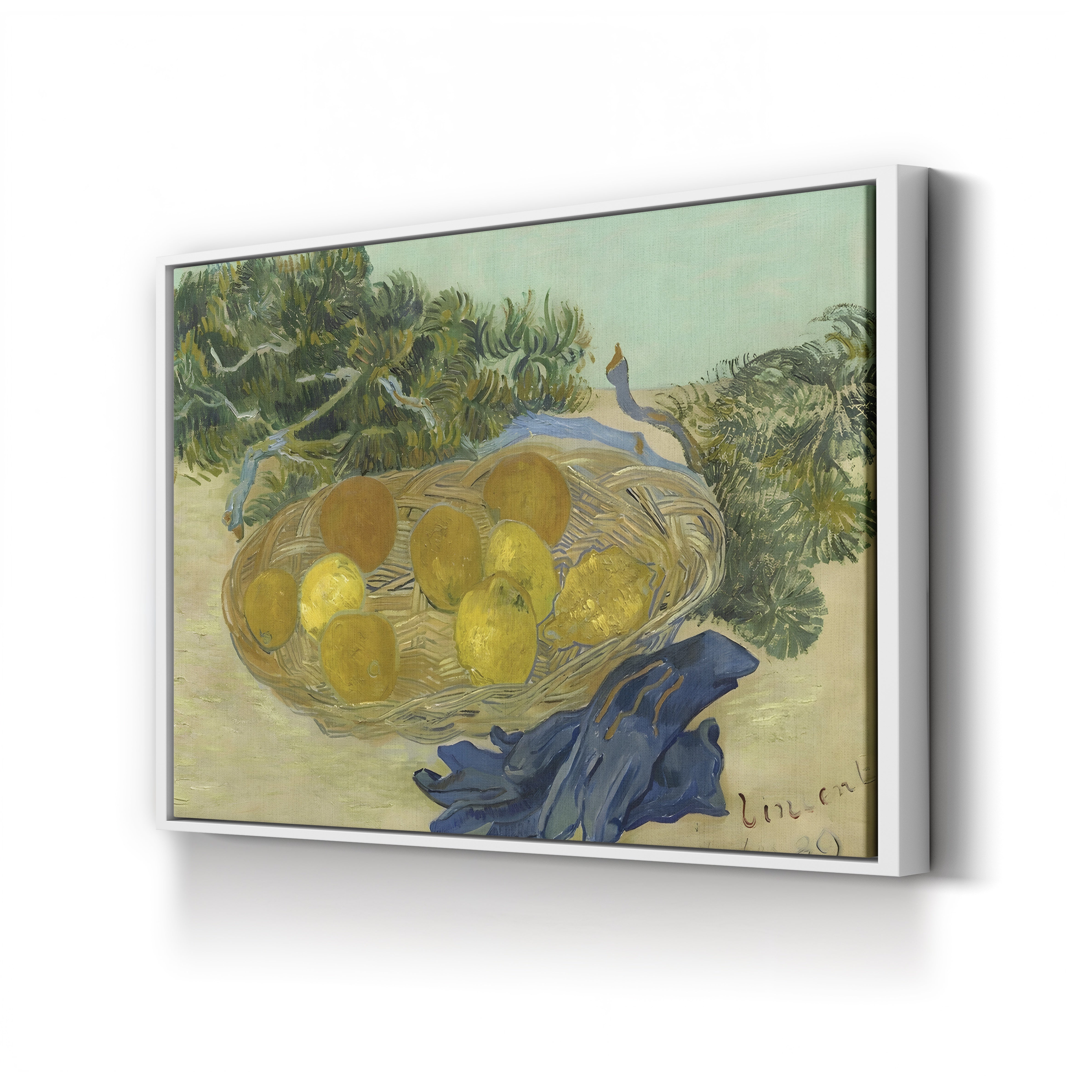 Still Life of Oranges and Lemons with Blue Gloves, 1889 – Vincent van Gogh Wall Art | Post-Impressionist Still Life Canvas Print
