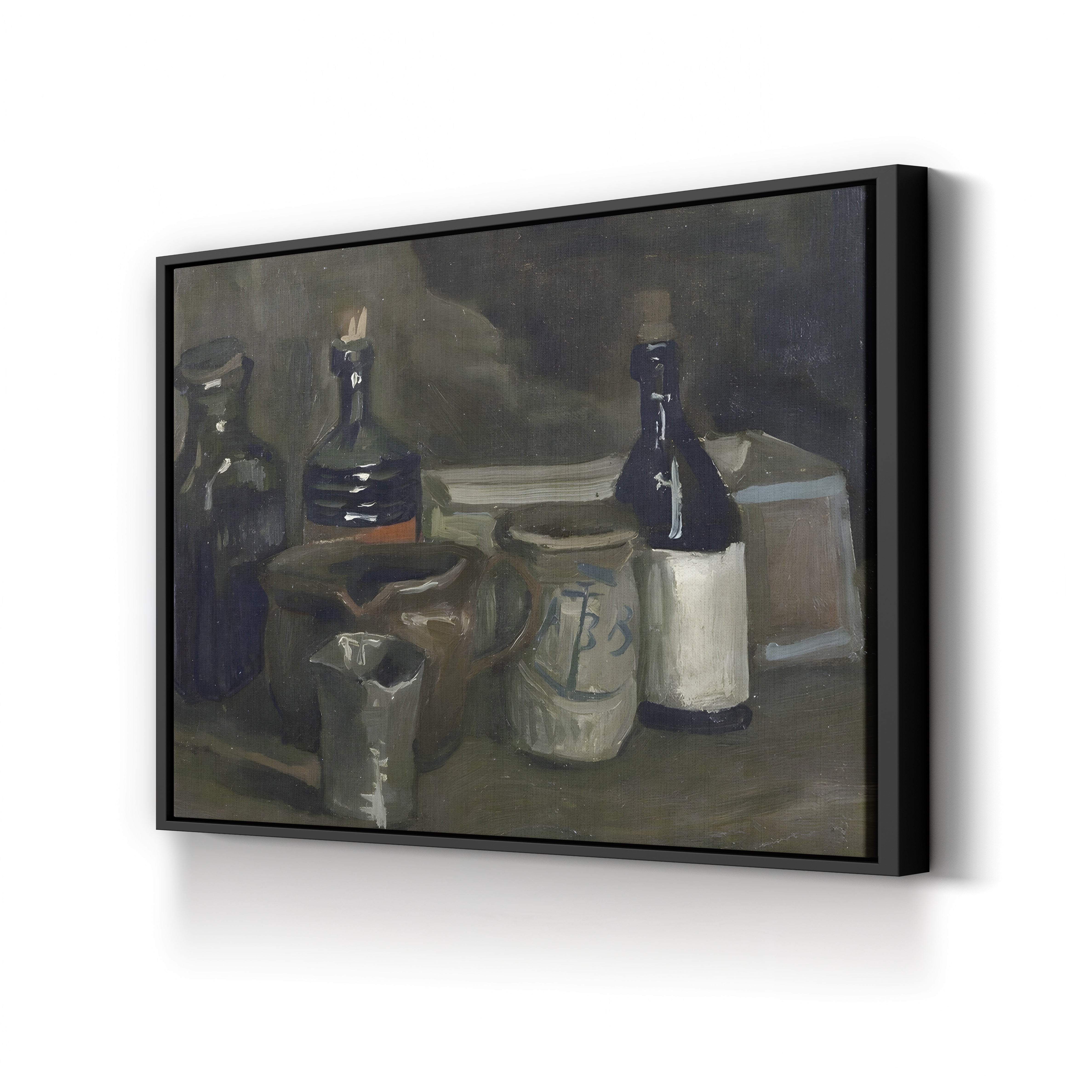 Still Life with Bottles and Pottery, 1884–1885 – Vincent van Gogh Wall Art | Early Dutch Still Life Canvas Print
