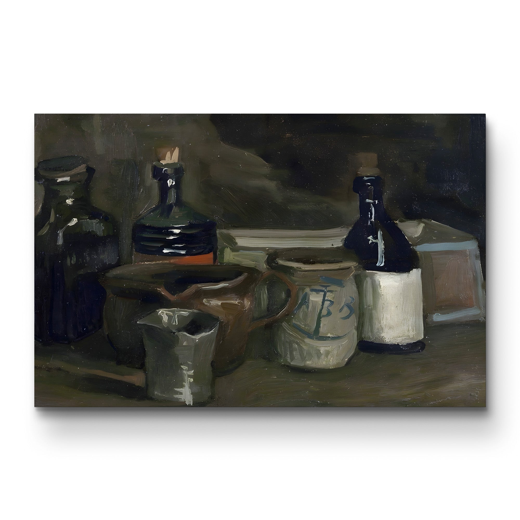 Still Life with Bottles and Pottery, 1884–1885 – Vincent van Gogh Wall Art | Early Dutch Still Life Canvas Print