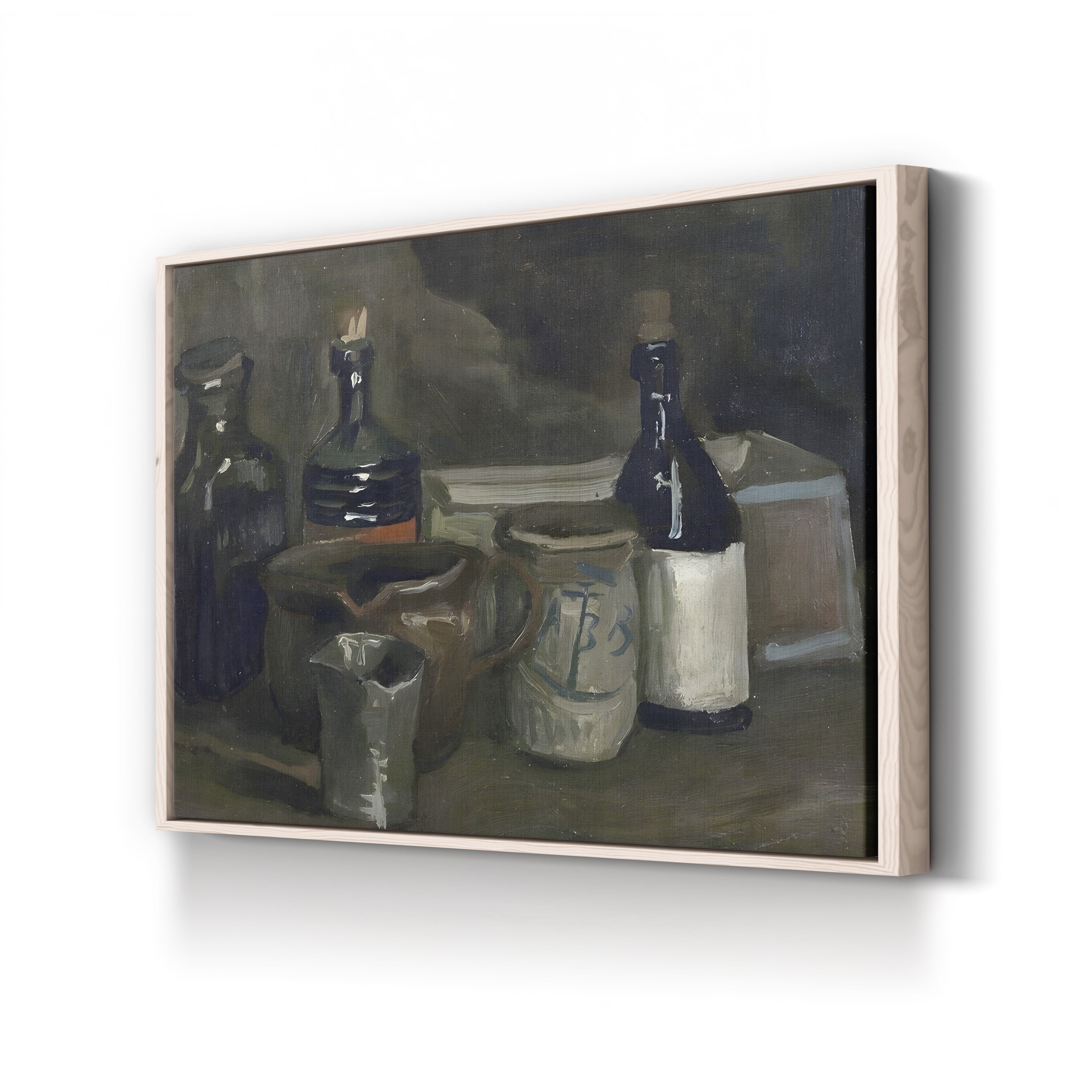 Still Life with Bottles and Pottery, 1884–1885 – Vincent van Gogh Wall Art | Early Dutch Still Life Canvas Print