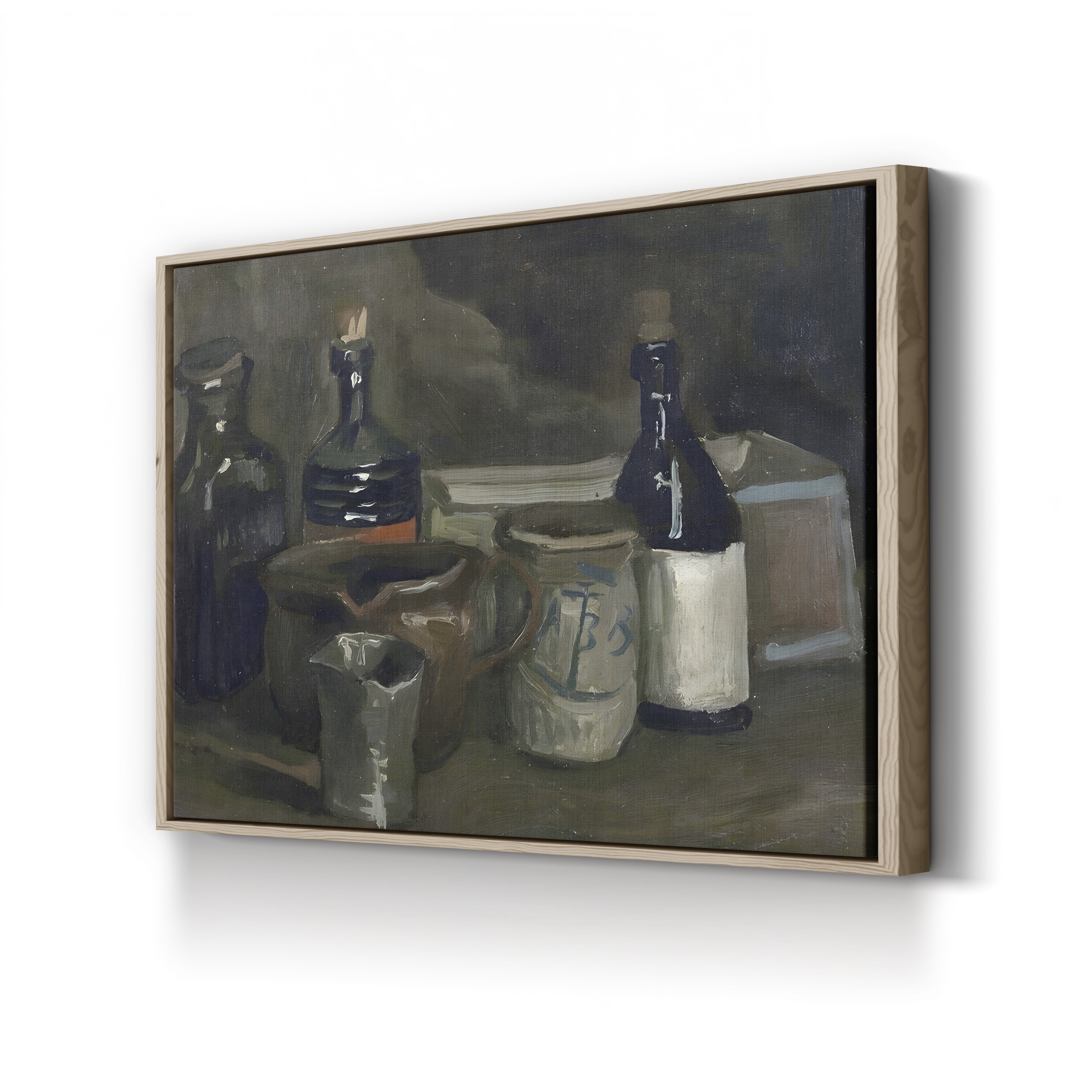 Still Life with Bottles and Pottery, 1884–1885 – Vincent van Gogh Wall Art | Early Dutch Still Life Canvas Print