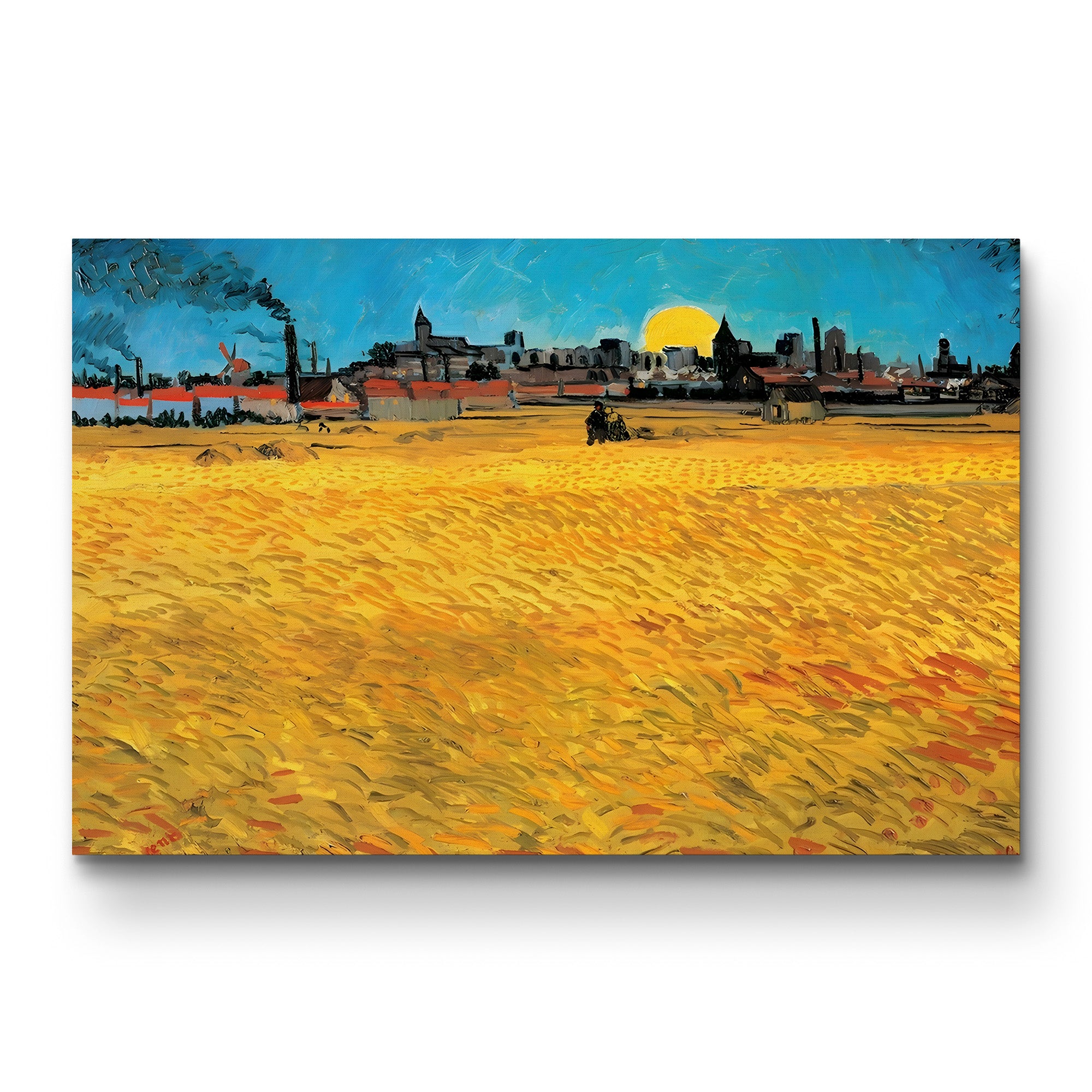 Summer Evening, Wheat Field at Sunset, 1888 – Vincent van Gogh Wall Art | Post-Impressionist Landscape Canvas Print