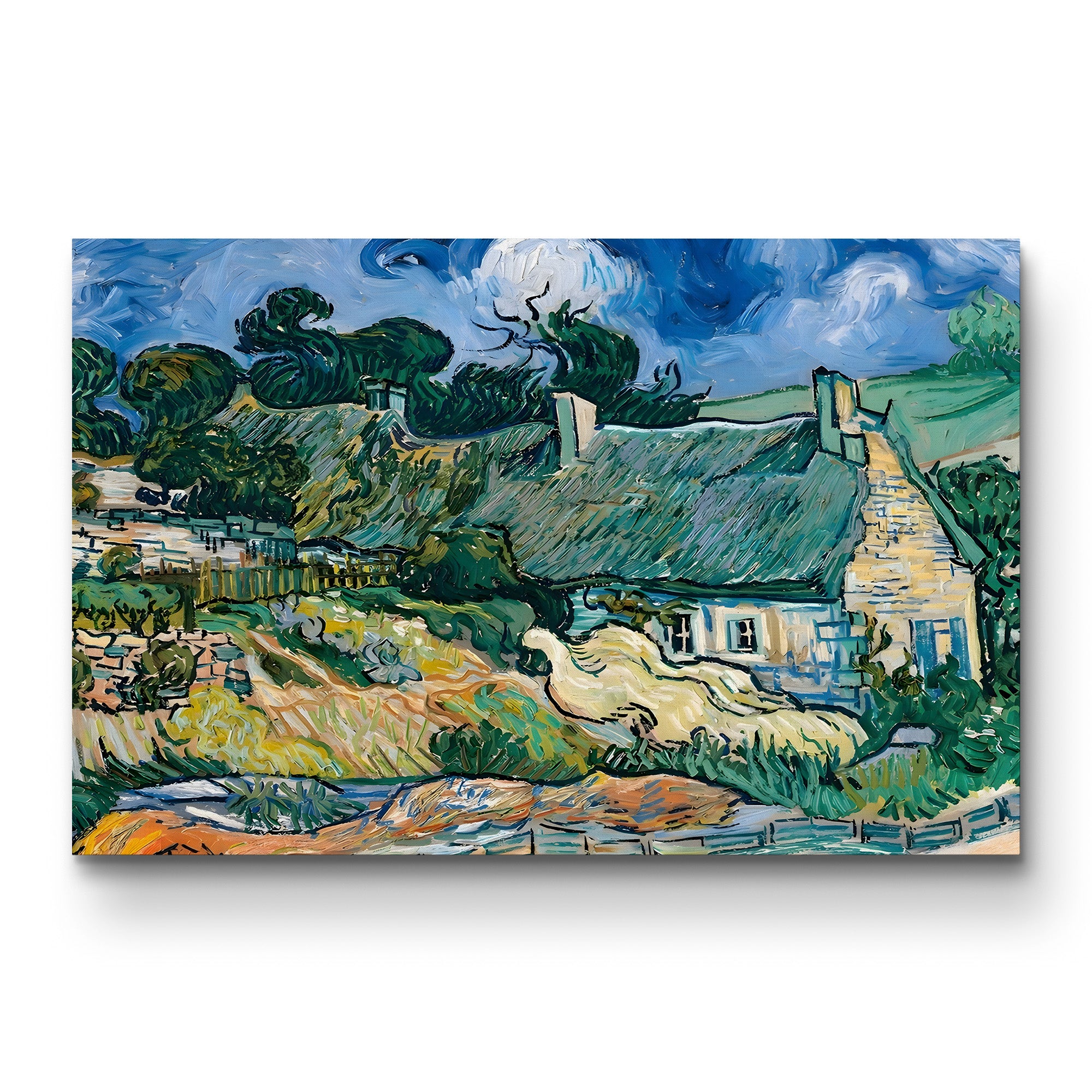 Thatched Cottages at Cordeville by Vincent van Gogh canvas print, front-facing gallery-wrapped canvas