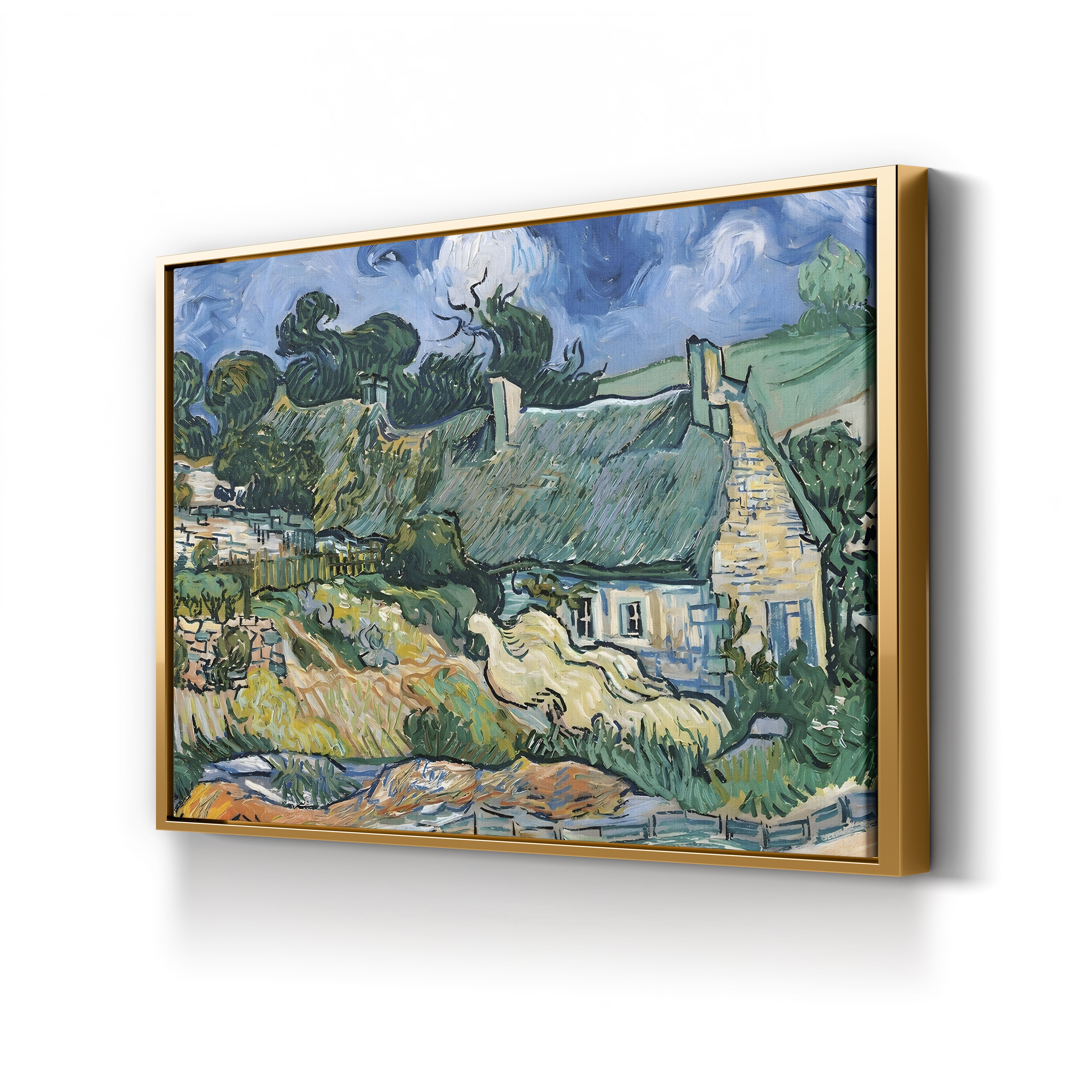 Thatched Cottages at Cordeville, 1890 (Musée d'Orsay) – Vincent van Gogh Wall Art | Post-Impressionist Village Canvas Print