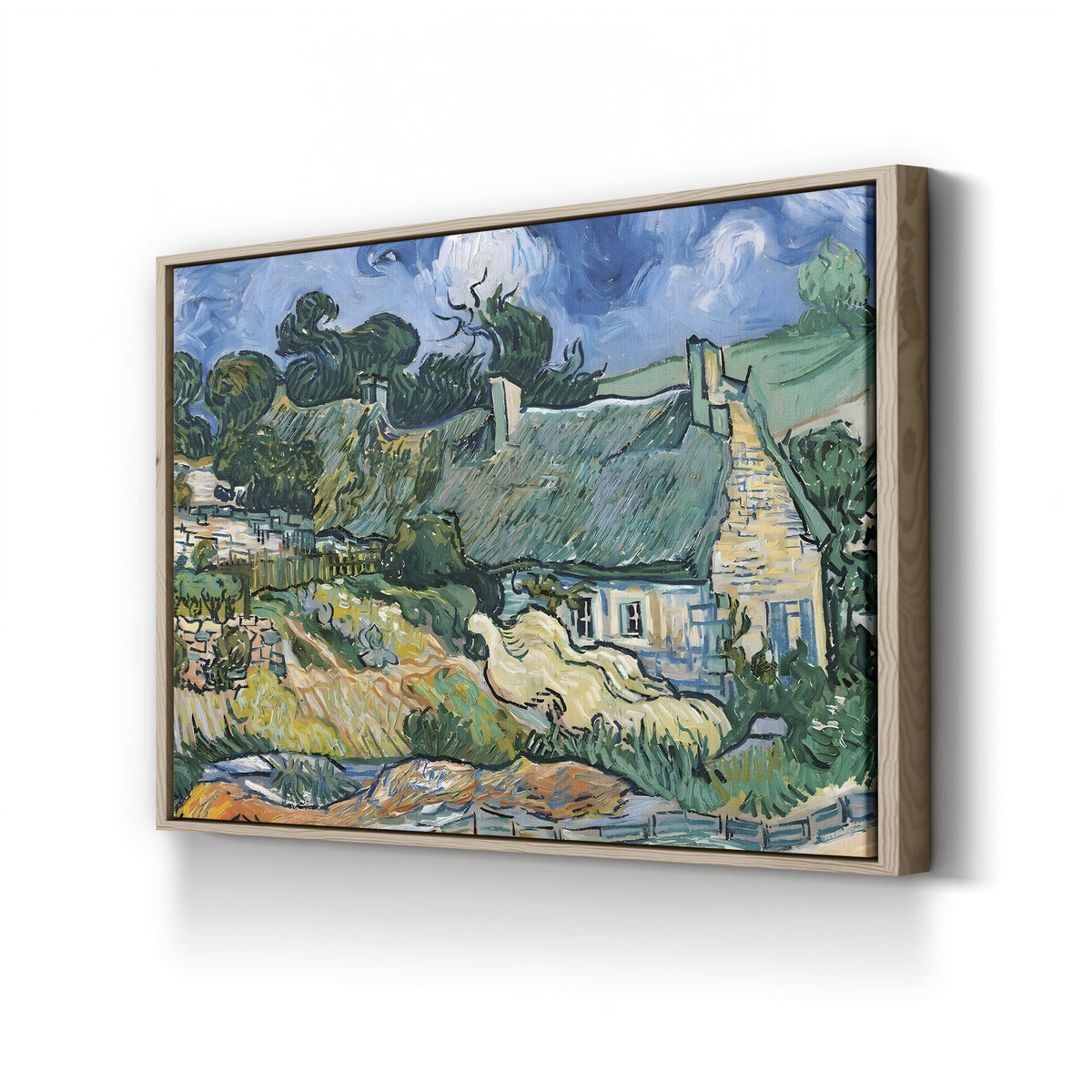 Thatched Cottages at Cordeville by Vincent van Gogh canvas print in oak frame