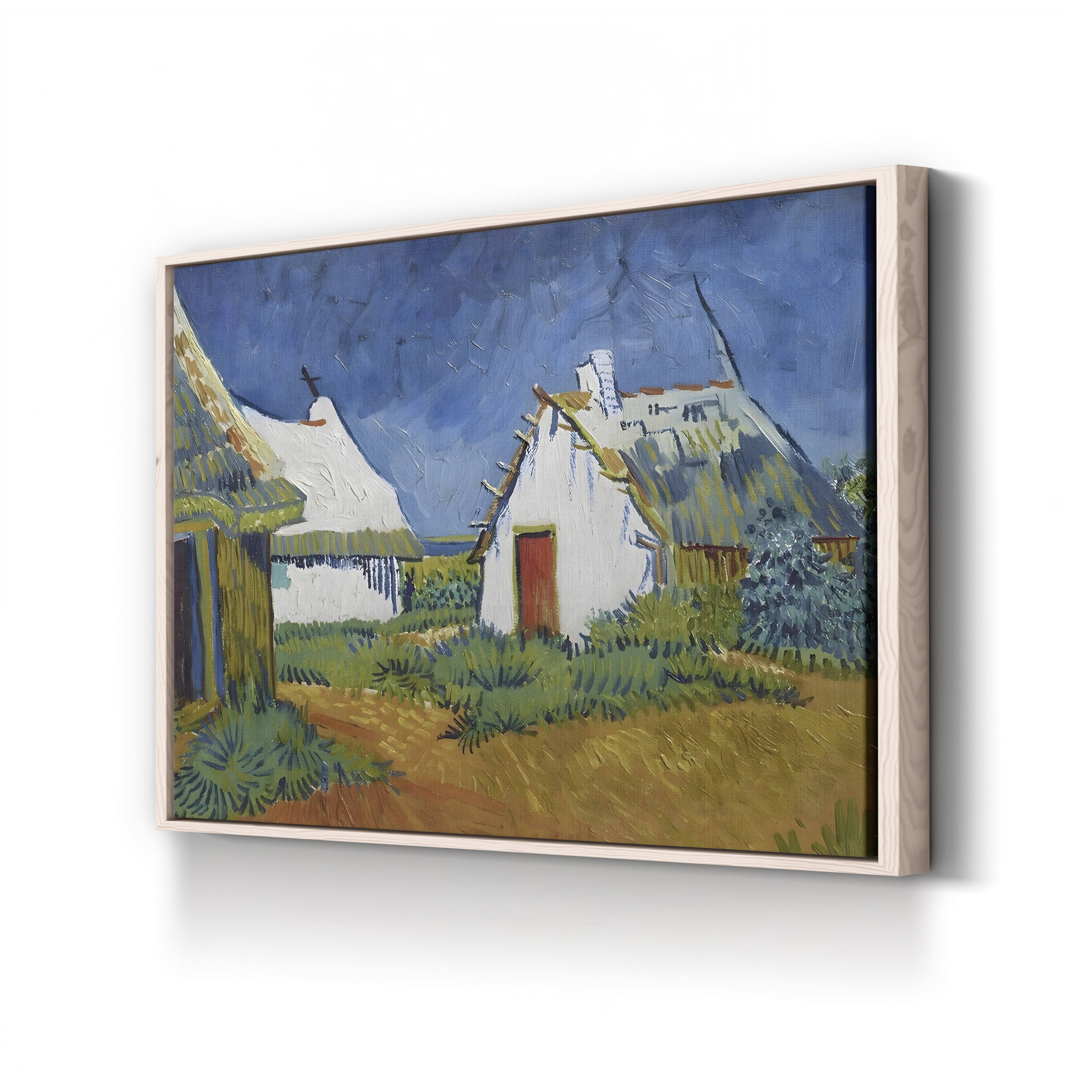Three White Cottages in Saintes-Maries, 1888 – Vincent van Gogh Wall Art | Post-Impressionist Village Canvas Print