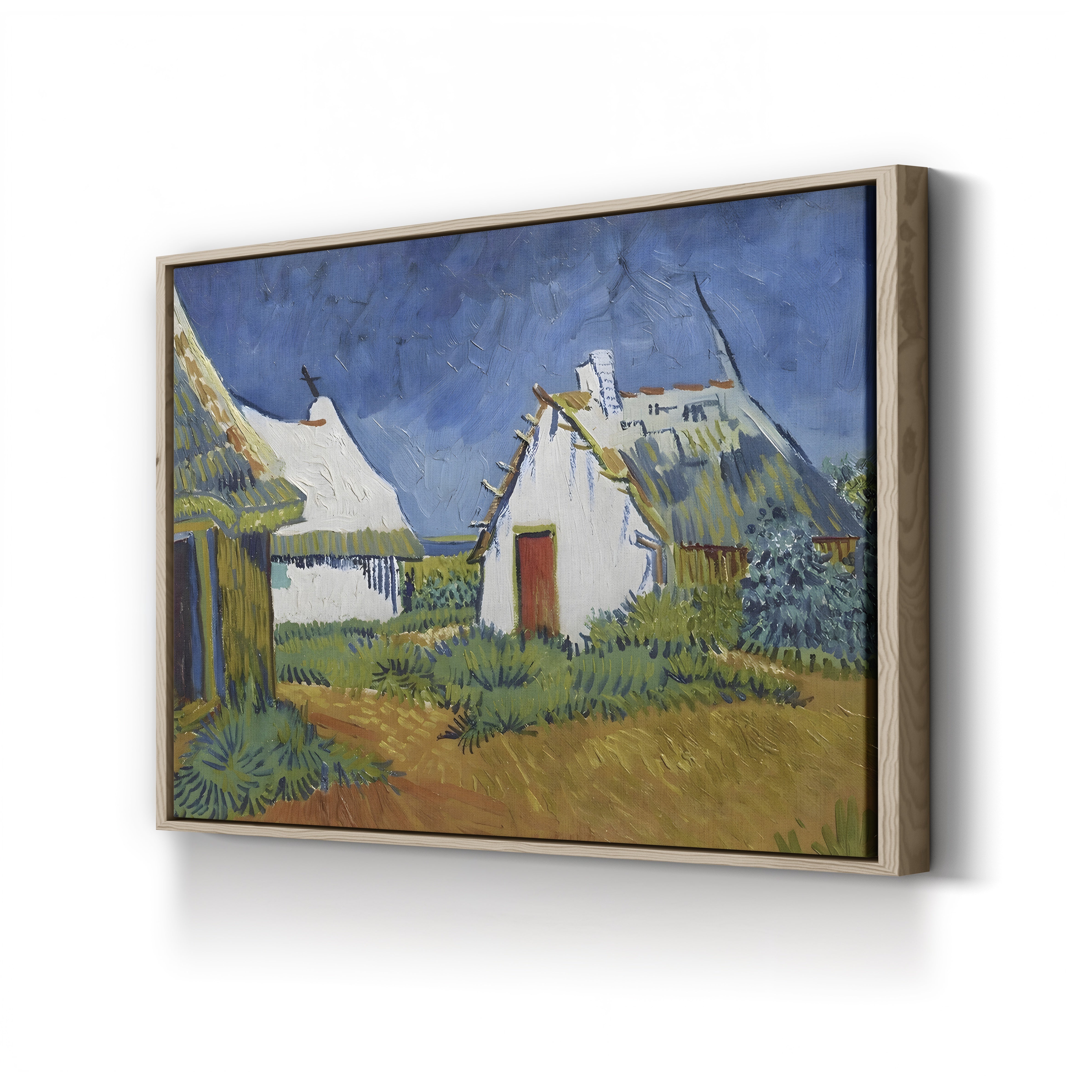 Three White Cottages in Saintes-Maries, 1888 – Vincent van Gogh Wall Art | Post-Impressionist Village Canvas Print