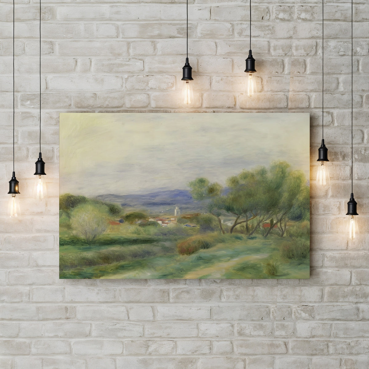 View of La Seyne, Provence by Pierre-Auguste Renoir canvas print displayed on a wall with accent lighting