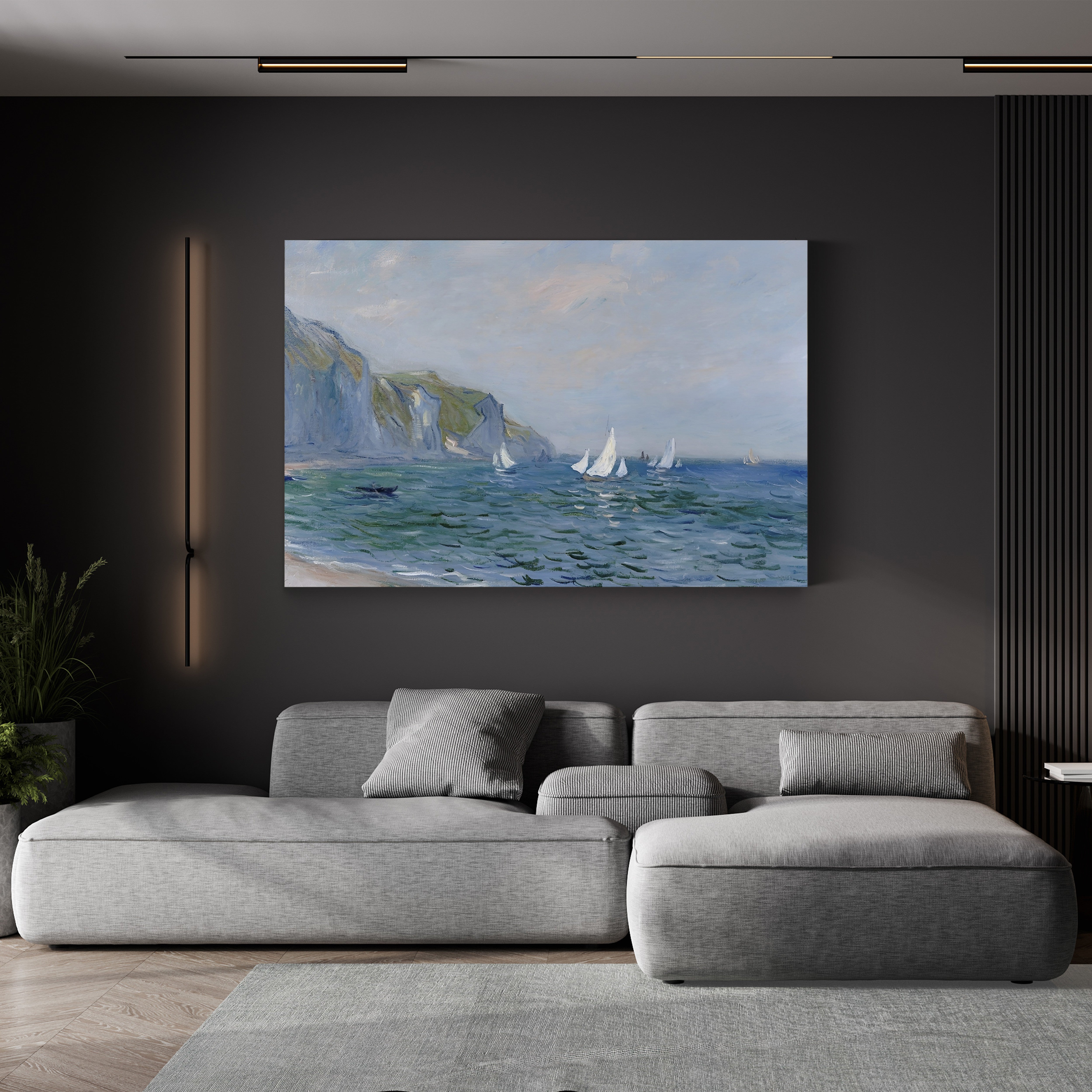 Cliffs and Sailboats at Pourville – Claude Monet Wall Art | Impressionist Normandy Coastal Canvas Print