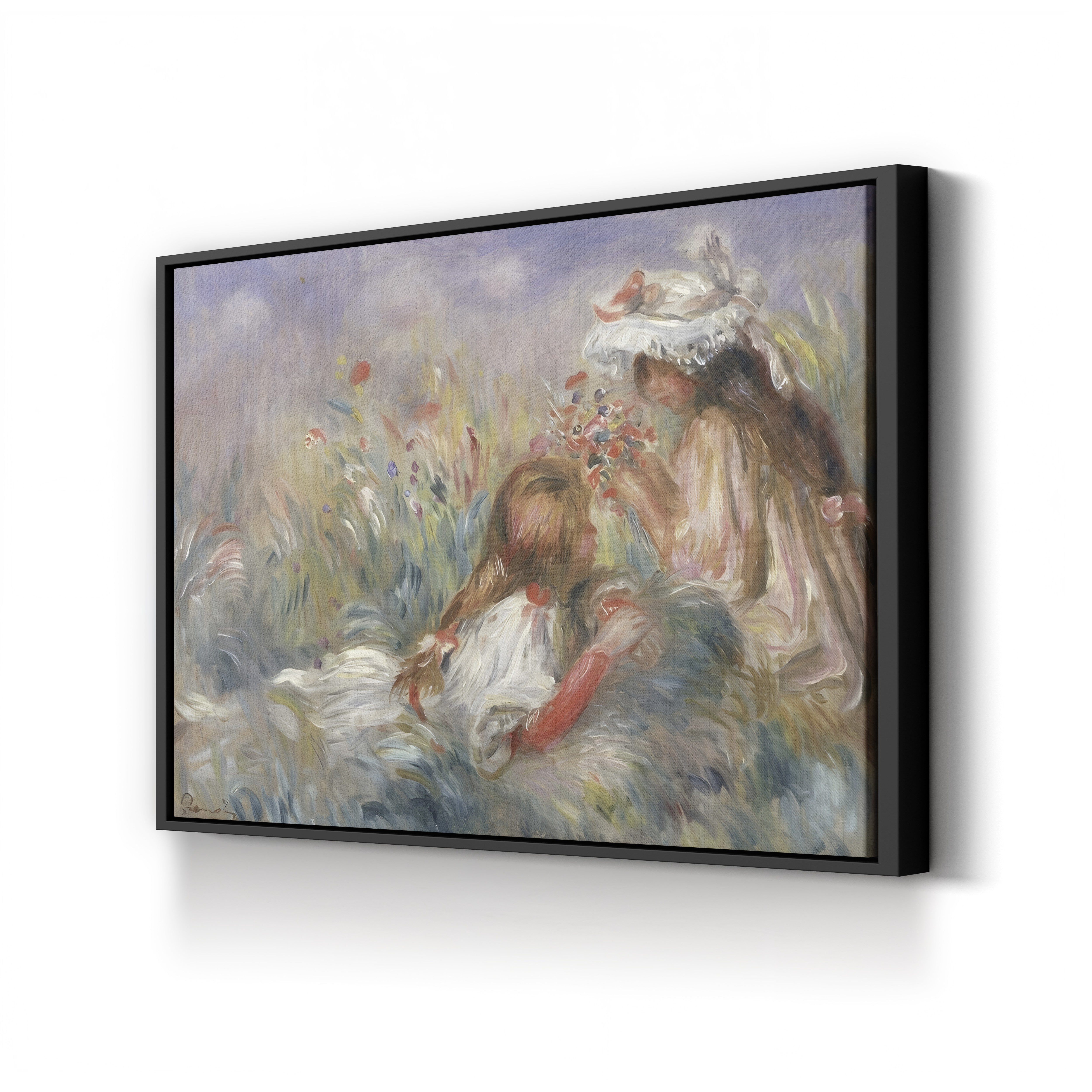 Two Children Seated Among Flowers, 1900 – Pierre-Auguste Renoir Wall Art | Impressionist Figural Canvas Print