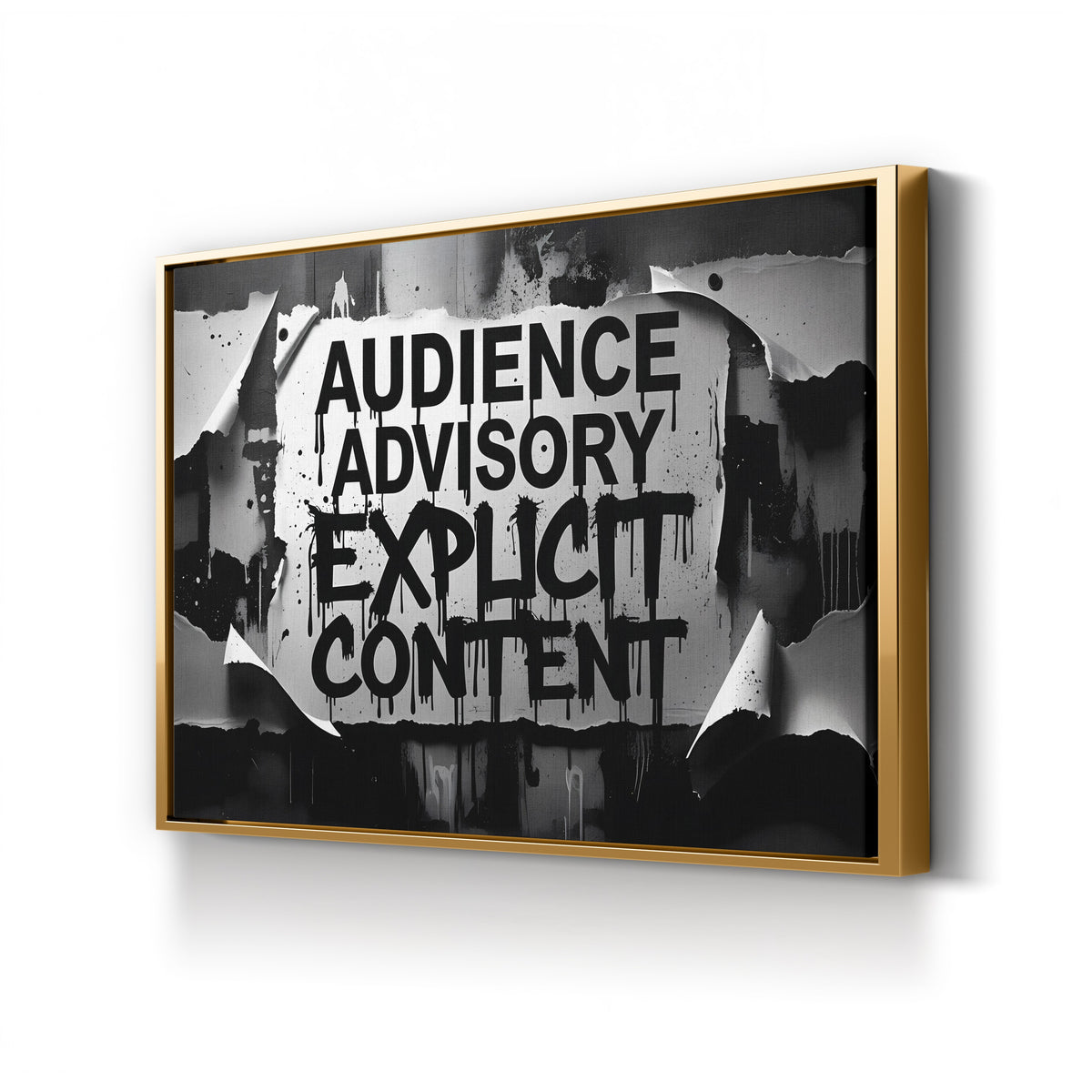 Audience Advisory Explicit Content Graffiti canvas print in Gold Framed Canvas