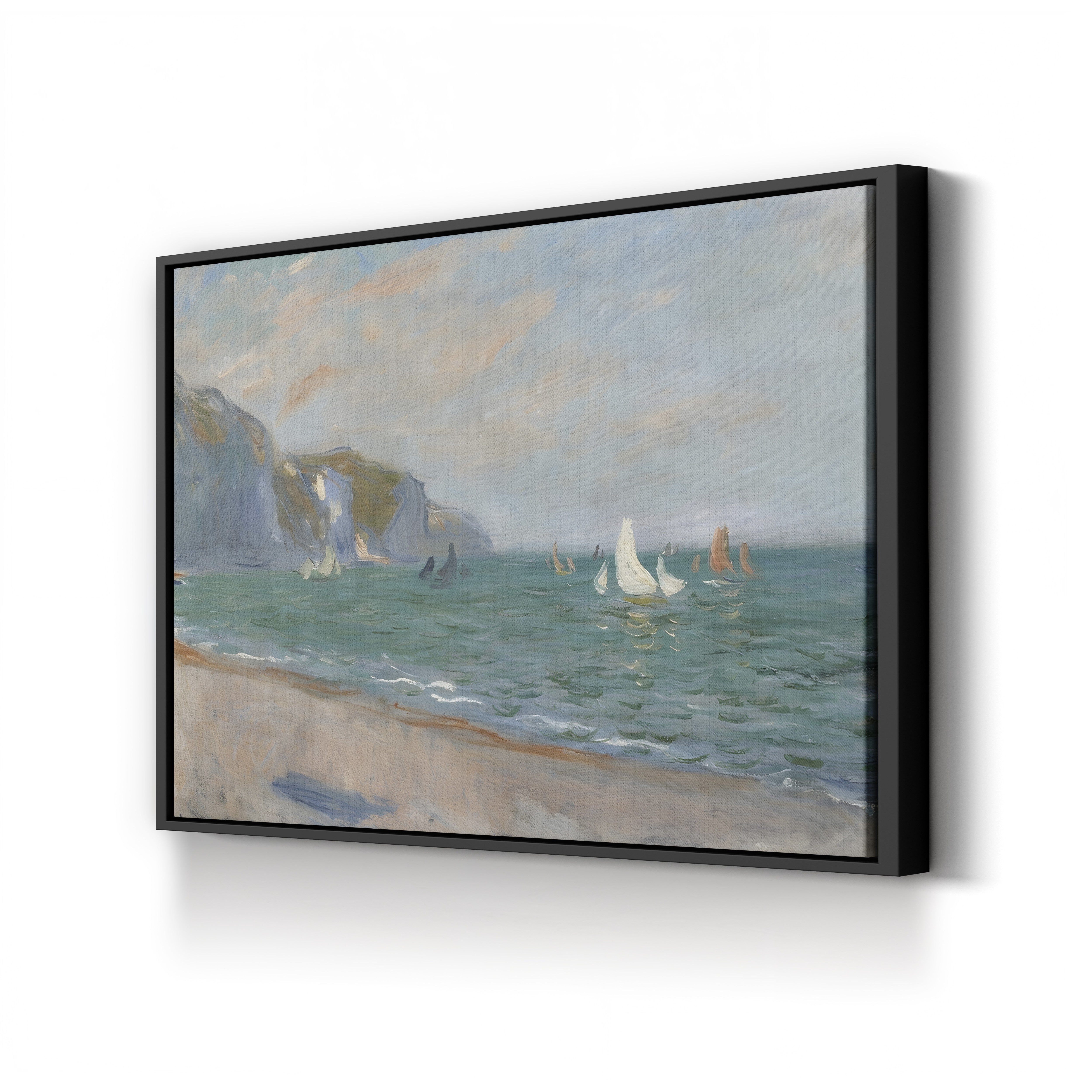 Boats Below the Pourville Cliffs, 1882 – Claude Monet Wall Art | Impressionist Normandy Coastal Canvas Print