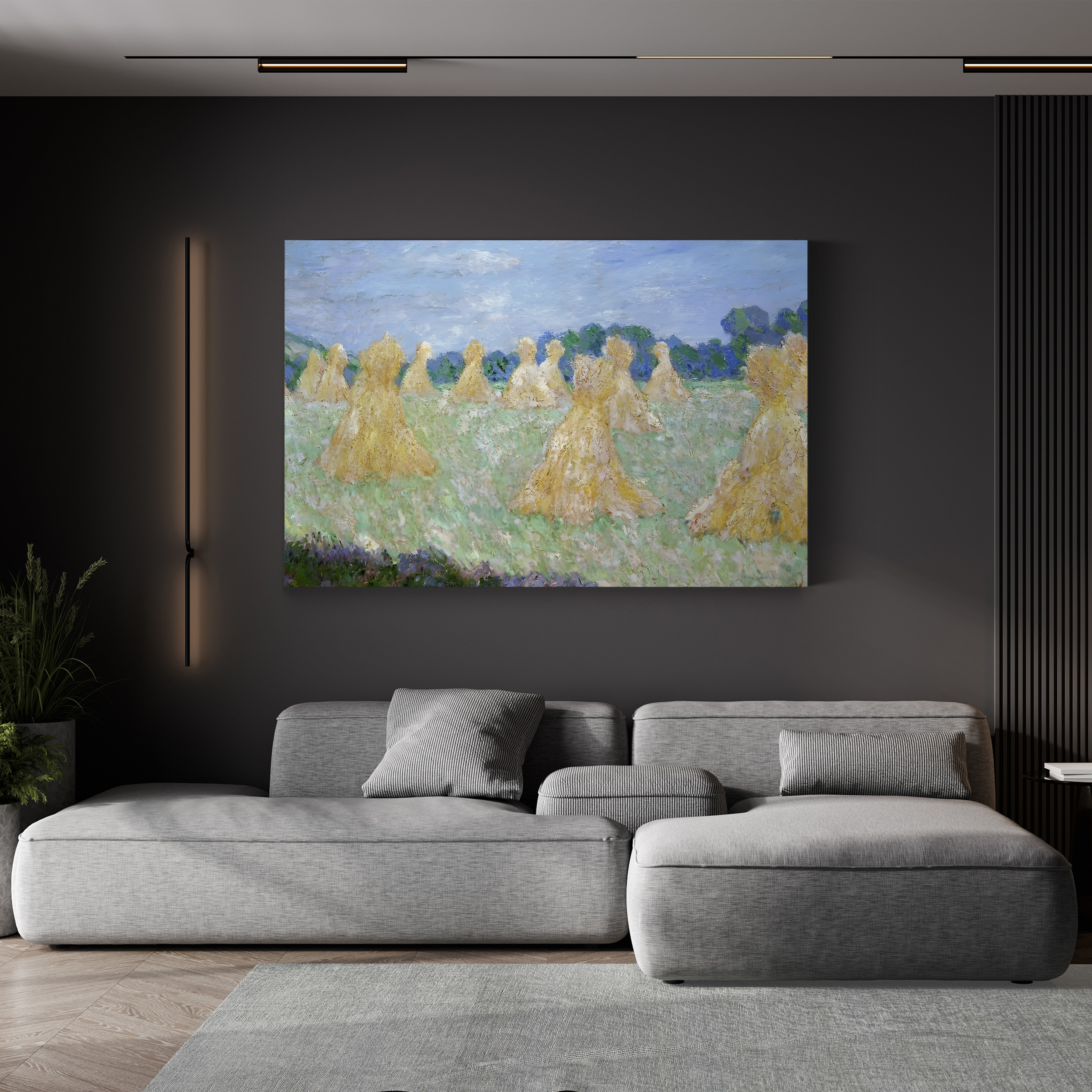 Haystacks: The Young Ladies of Giverny, Sun Effect – Claude Monet Wall Art | Impressionist Series Canvas Print