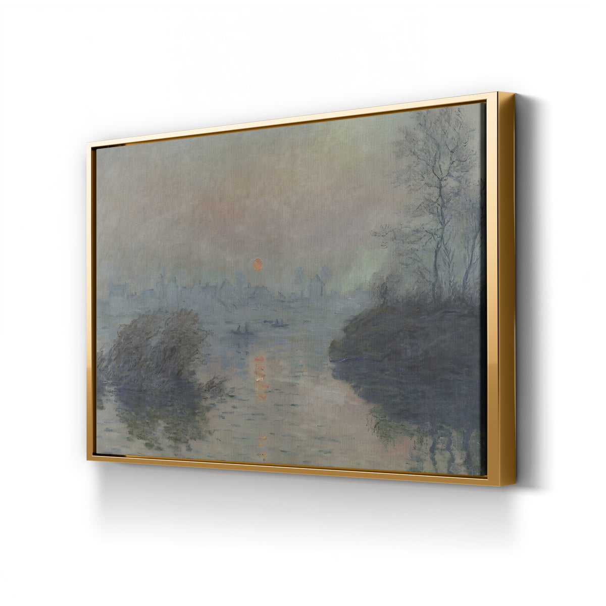 Sunset on the Seine at Lavacourt, c. 1880 by Claude Monet canvas print in gold frame
