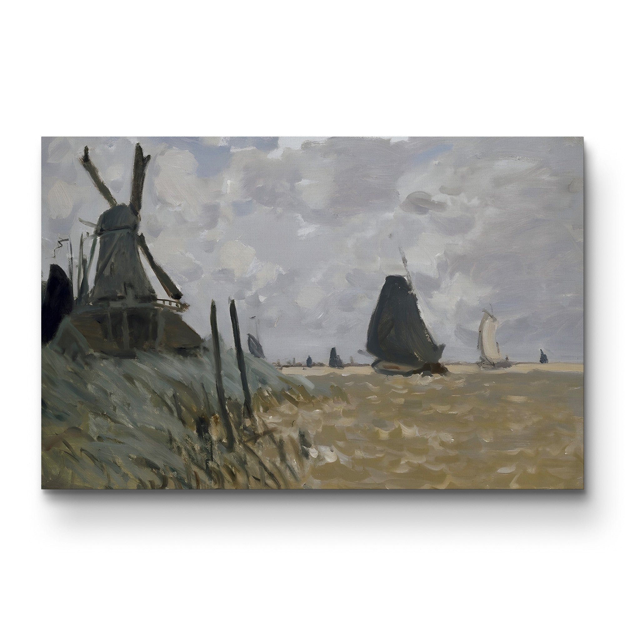 A Windmill near Zaandam – Claude Monet Wall Art | Early Impressionist Dutch Landscape Canvas Print