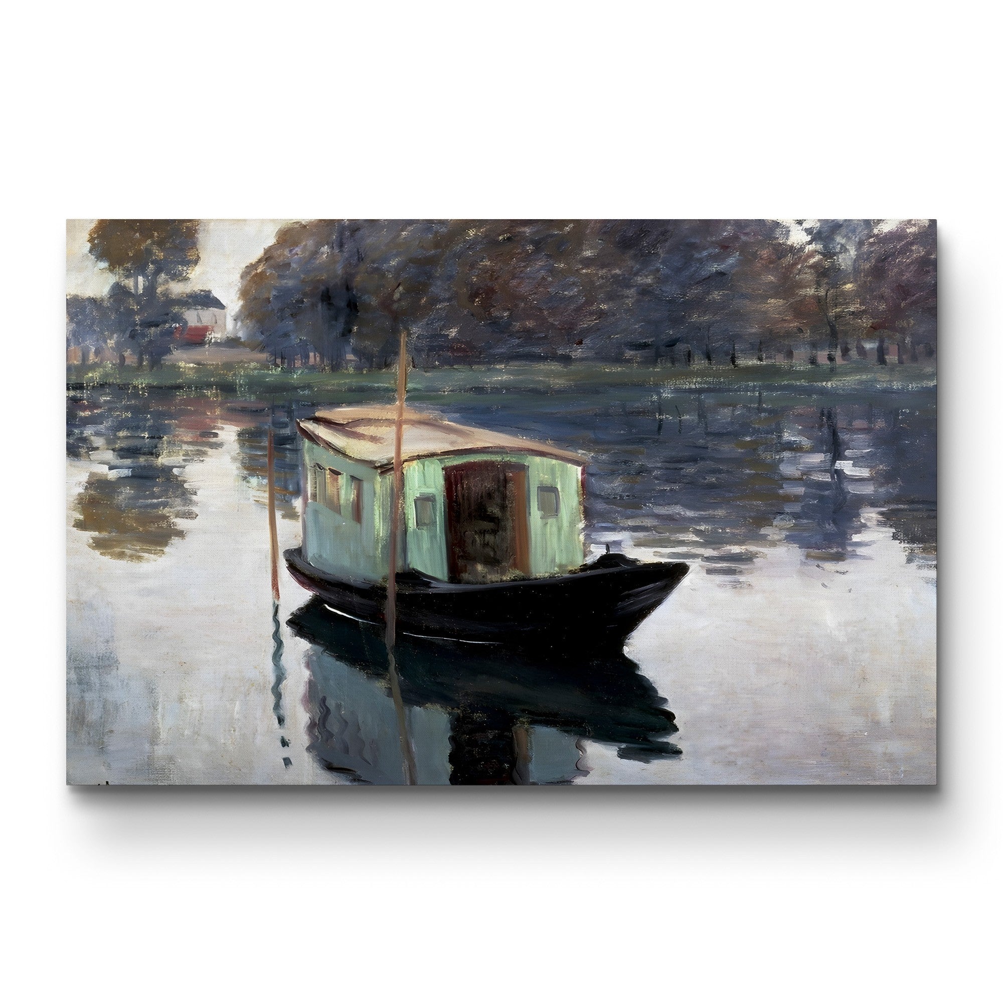 The Studio Boat, 1874 – Claude Monet Wall Art | Impressionist Floating Studio Canvas Print