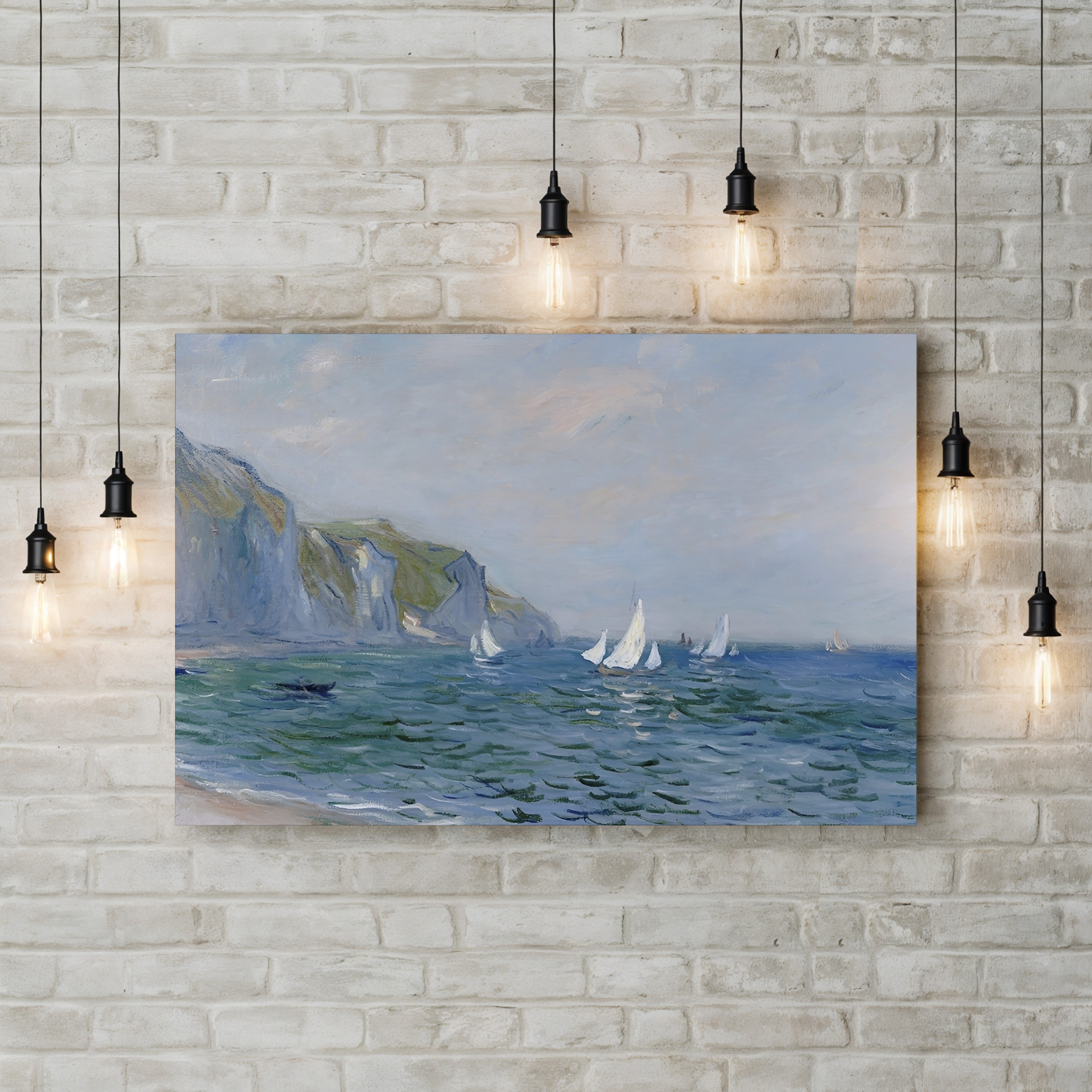 Cliffs and Sailboats at Pourville – Claude Monet Wall Art | Impressionist Normandy Coastal Canvas Print