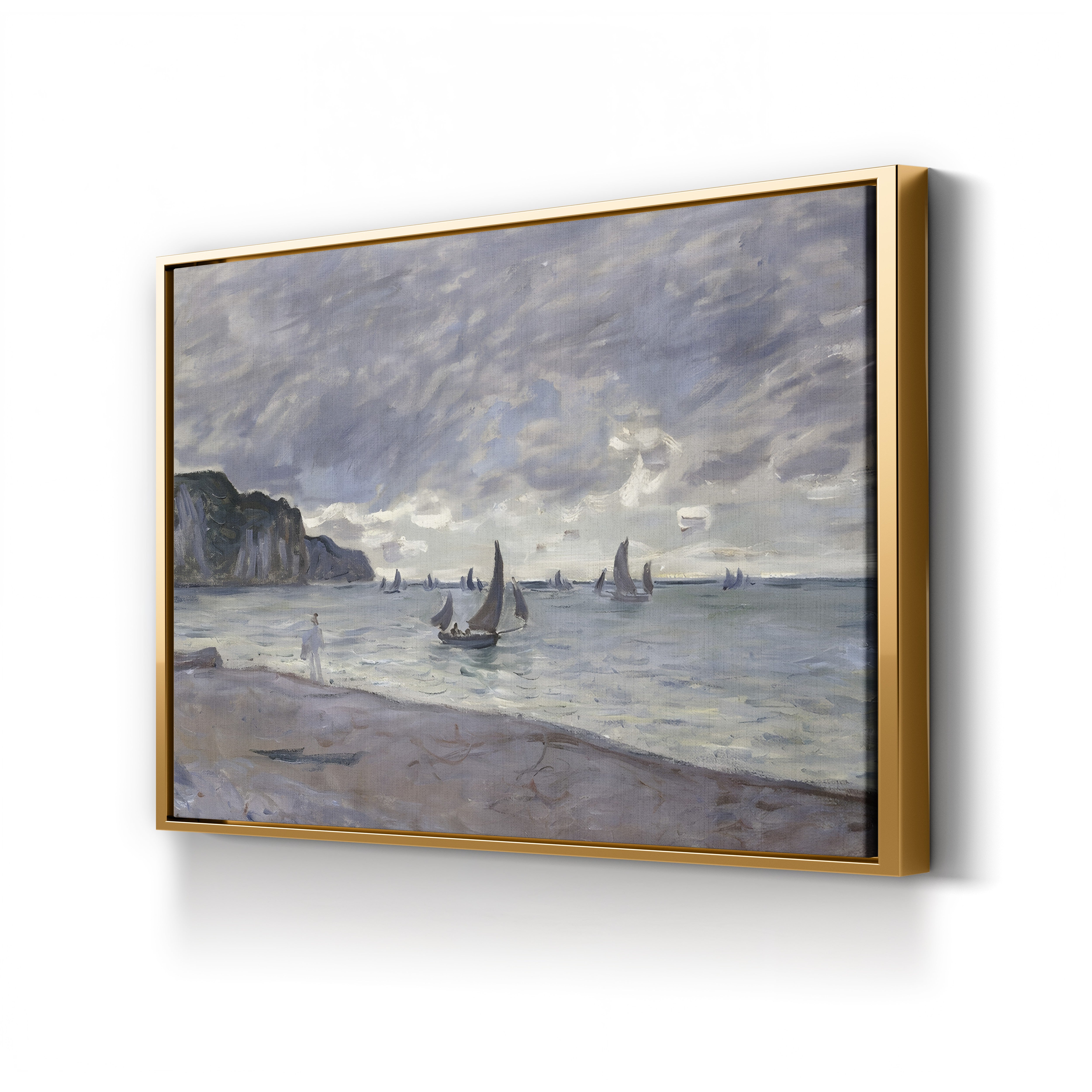 Fishing Boats in Front of the Beach and Cliffs of Pourville, 1882 – Claude Monet Wall Art | Impressionist Seascape Print