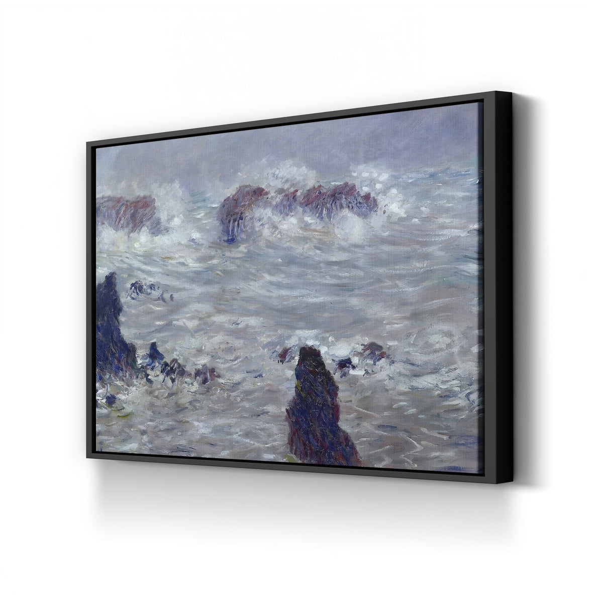 Storm off the Belle-Île Coast, c. 1886 by Claude Monet canvas print in black frame