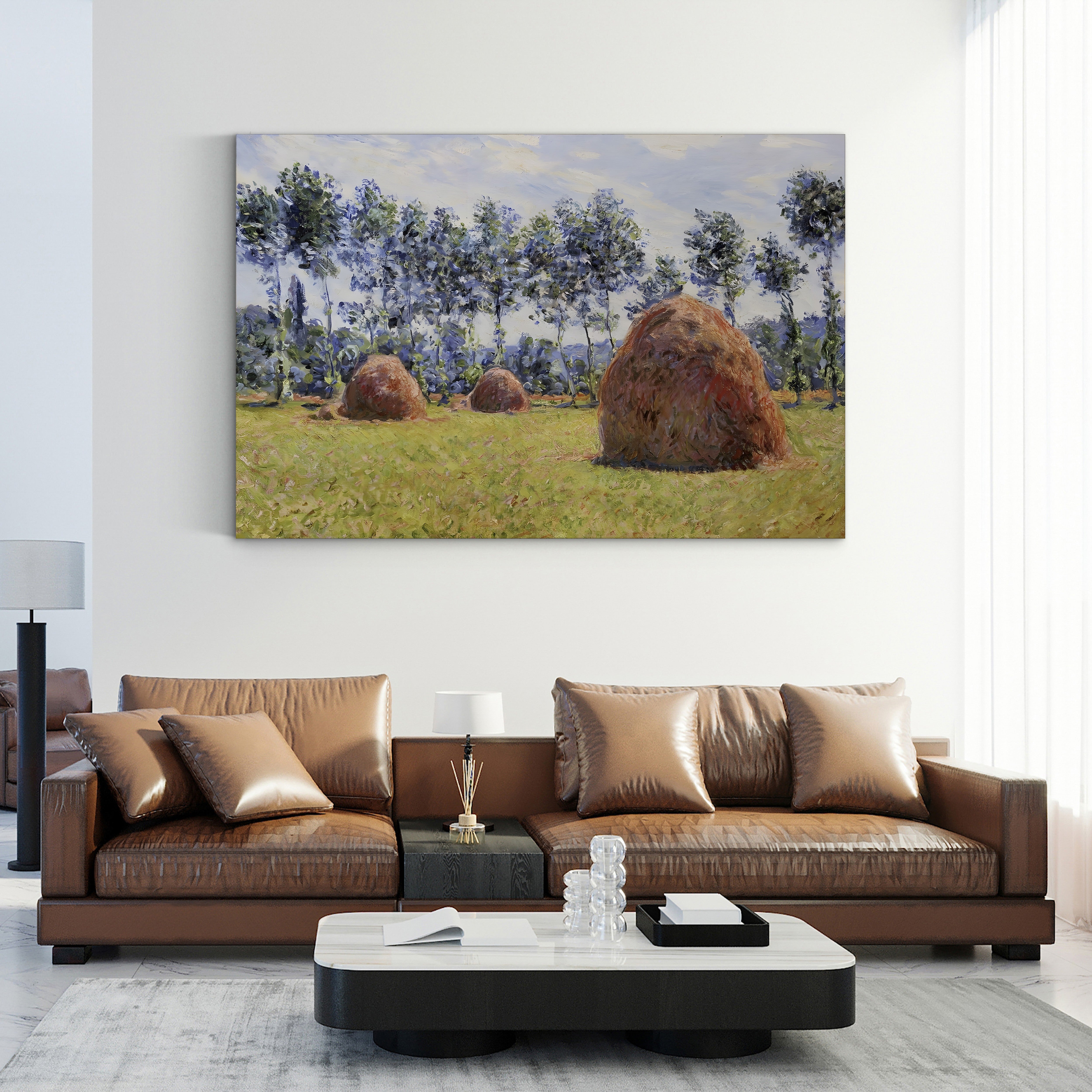Haystacks at Giverny, 1884 – Claude Monet Wall Art | Impressionist Rural Landscape Canvas Print