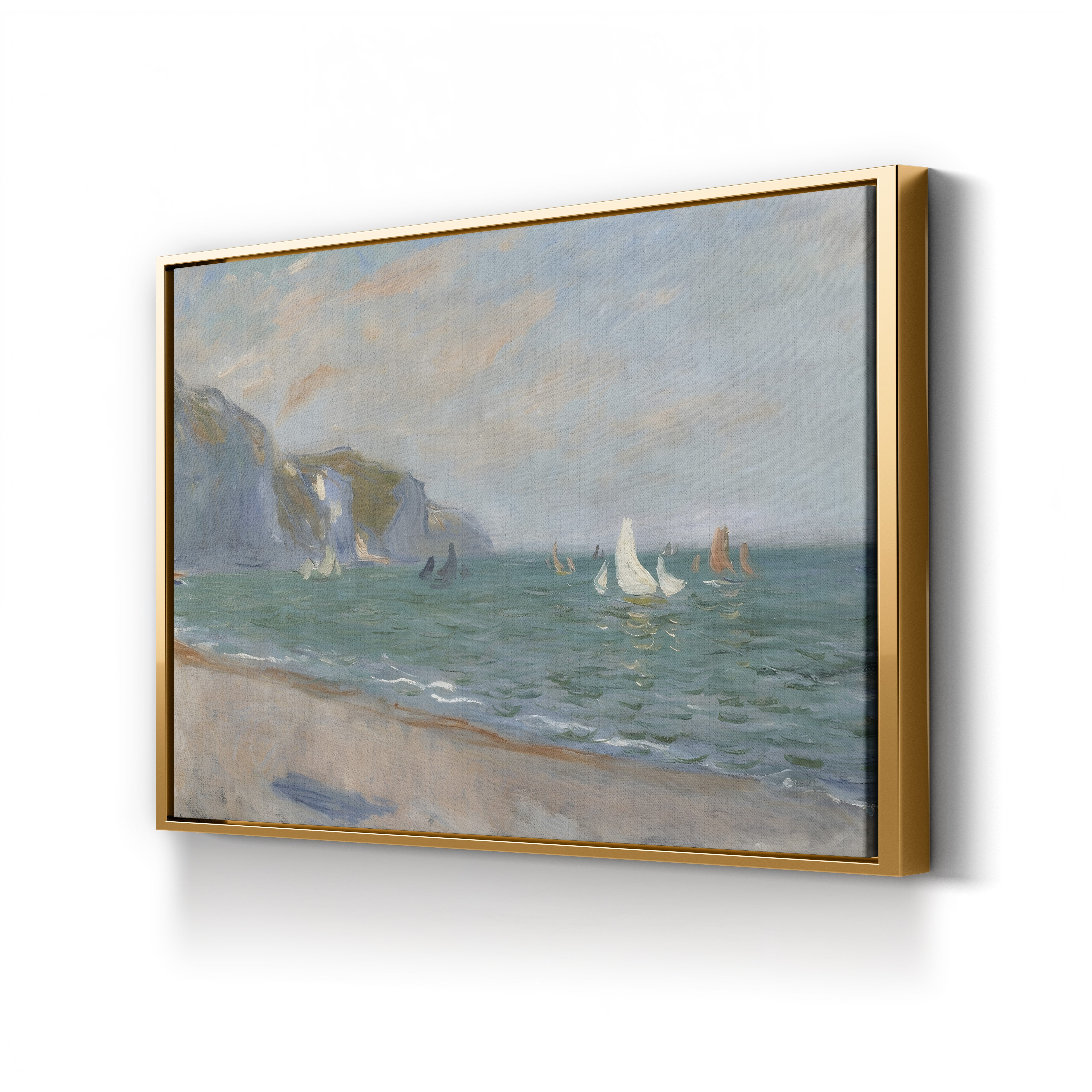 Boats Below the Pourville Cliffs, 1882 – Claude Monet Wall Art | Impressionist Normandy Coastal Canvas Print