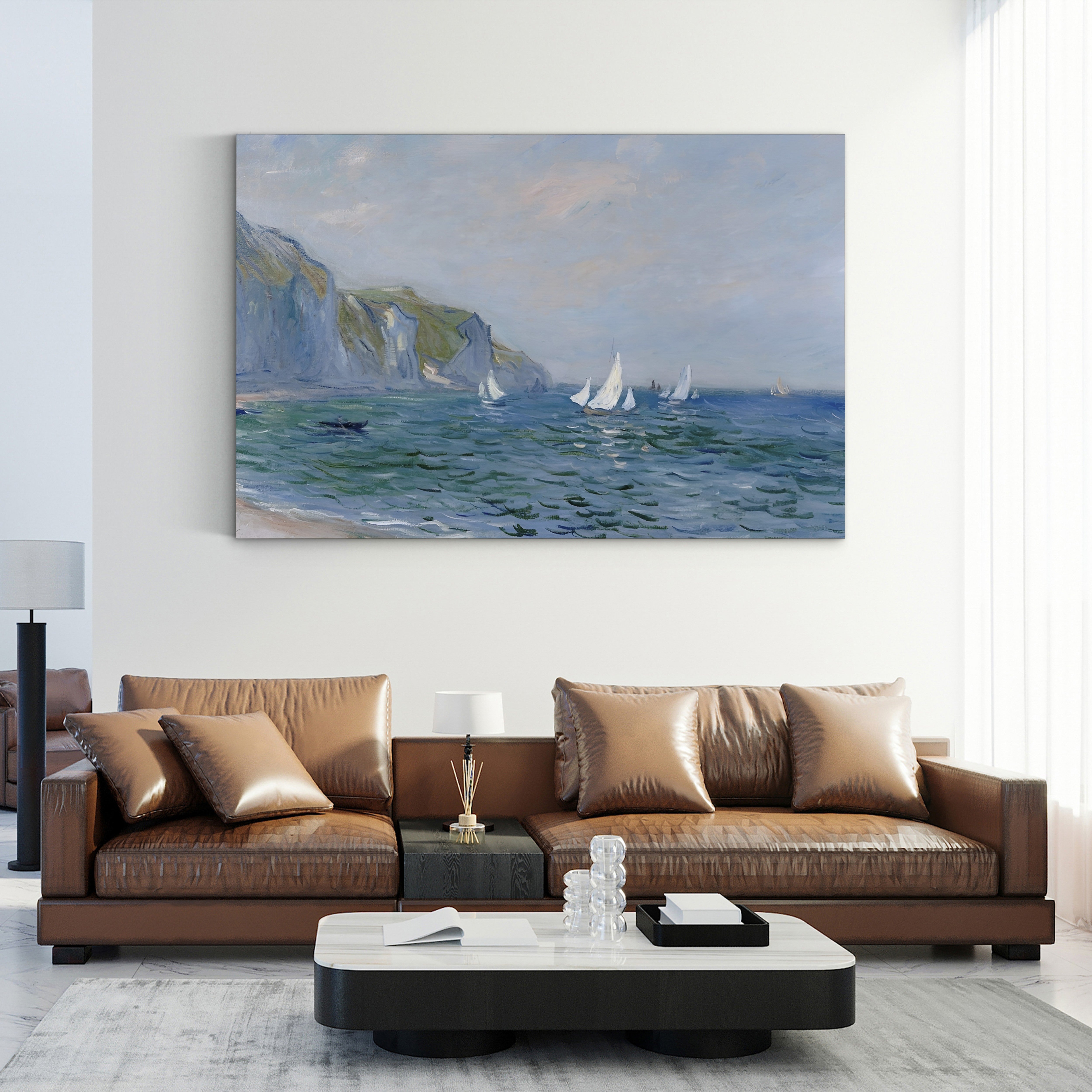 Cliffs and Sailboats at Pourville – Claude Monet Wall Art | Impressionist Normandy Coastal Canvas Print