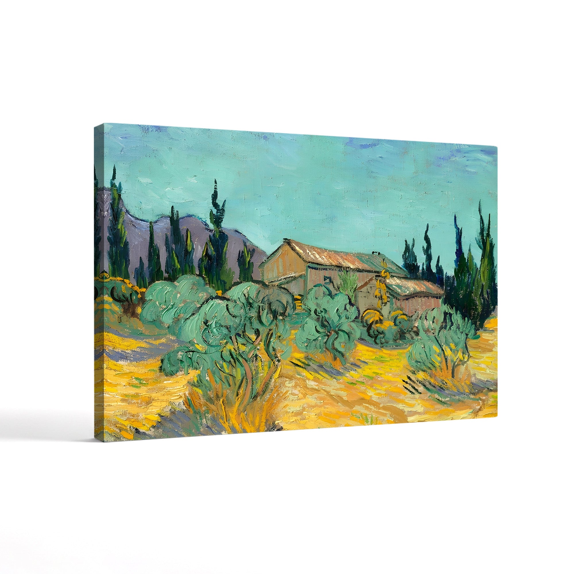 Cottages Among Olive and Cypress Trees, 1889 – Vincent van Gogh Wall Art | Post-Impressionist Landscape Canvas Print