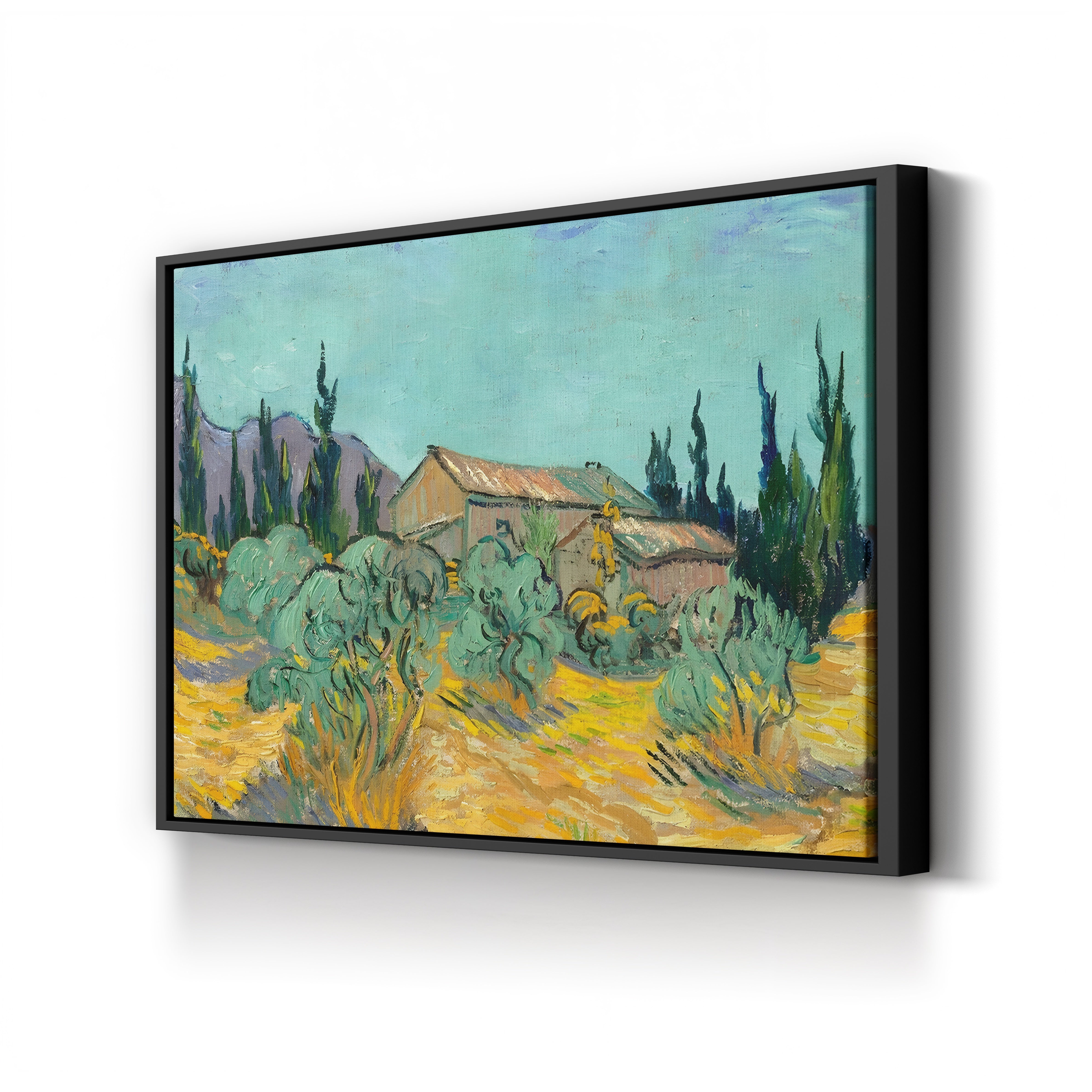 Cottages Among Olive and Cypress Trees, 1889 – Vincent van Gogh Wall Art | Post-Impressionist Landscape Canvas Print