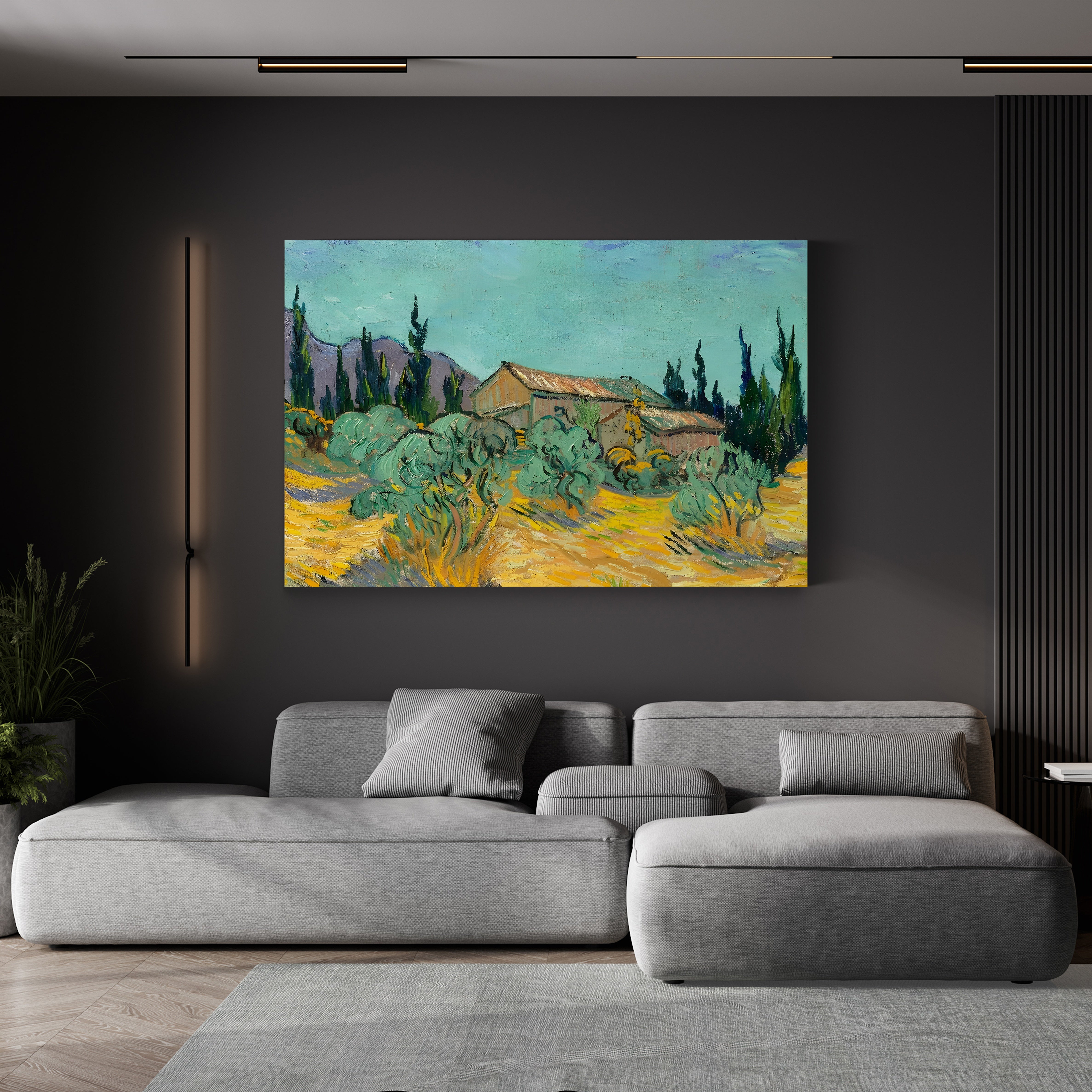 Cottages Among Olive and Cypress Trees, 1889 – Vincent van Gogh Wall Art | Post-Impressionist Landscape Canvas Print